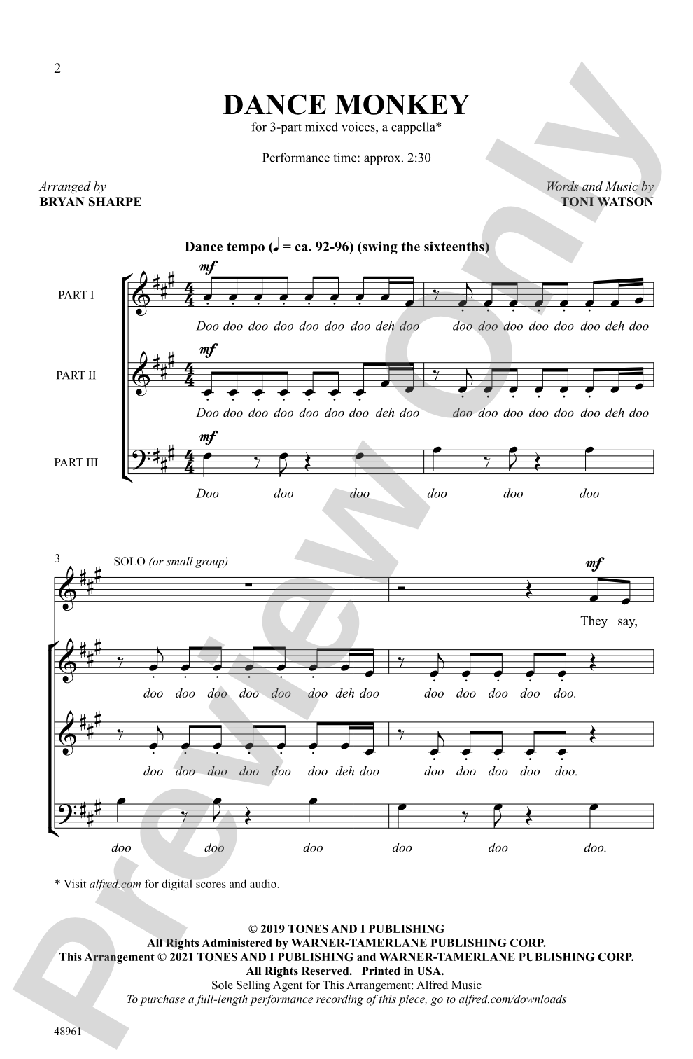 Dance Monkey: 3-Part Mixed, <I>a cappella</I> Choral Octavo