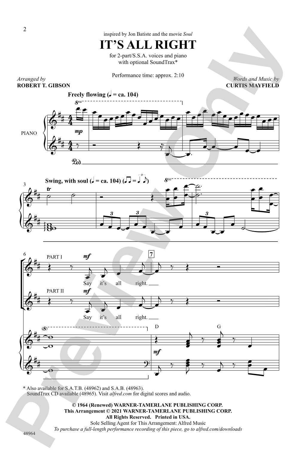 It's All Right: 2-Part/SSA Choral Octavo