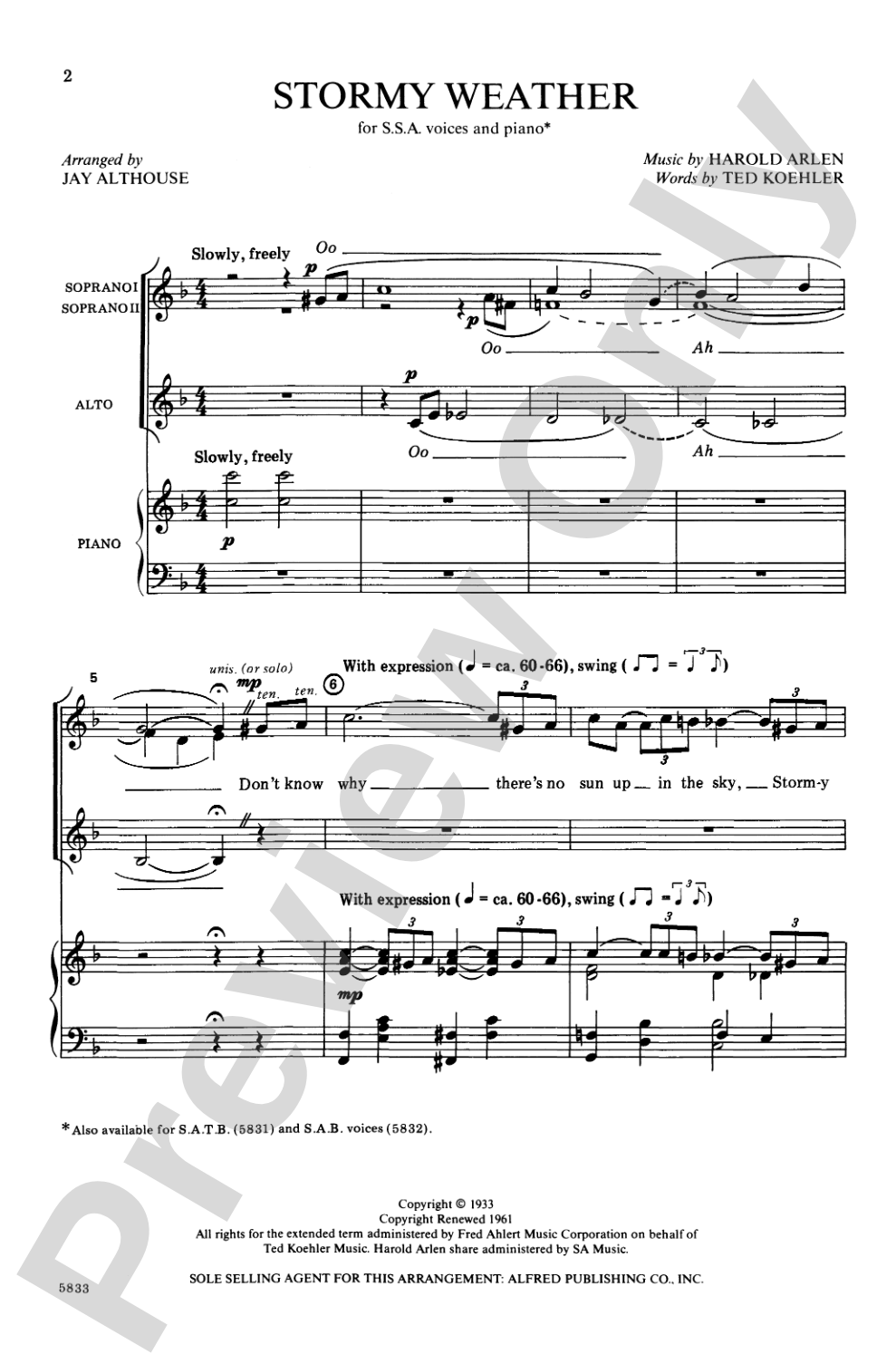 Stormy Weather: SSA Choral Octavo