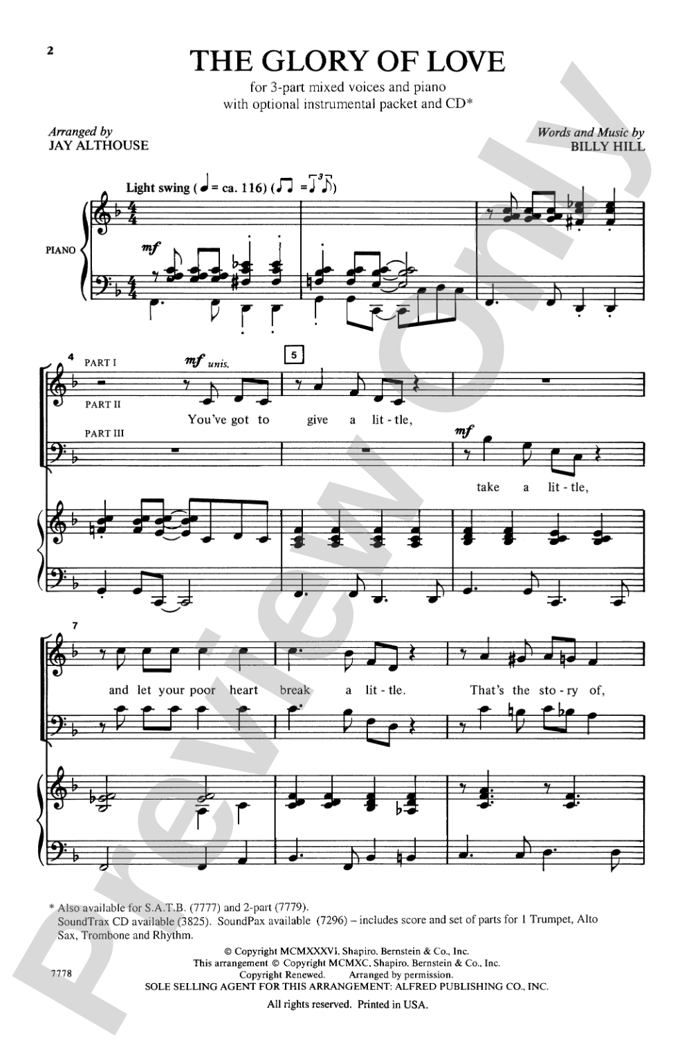 The Glory of Love: 3-Part Mixed Choral Octavo