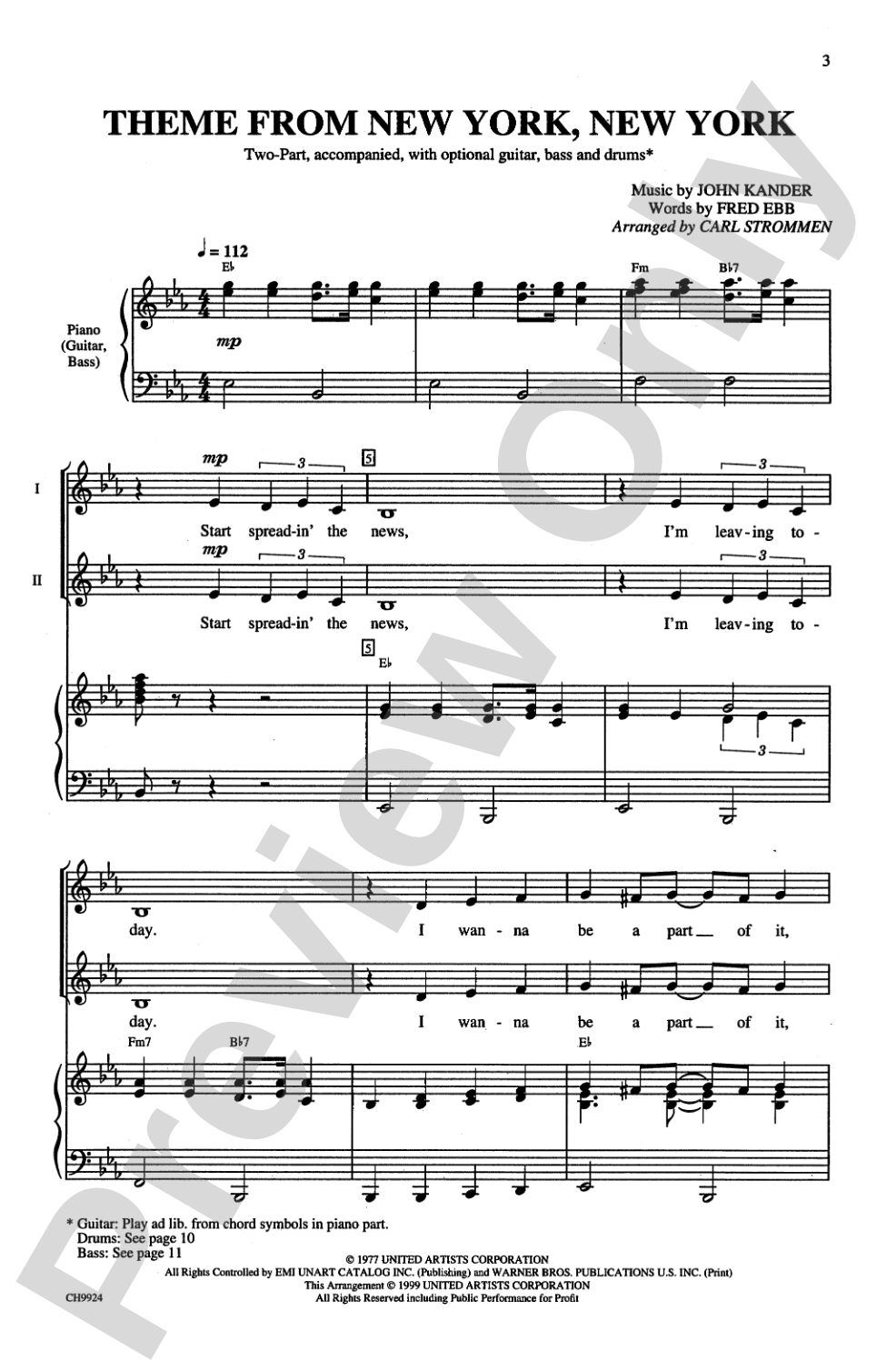 <I>New York, New York,</I> Theme from: 2-Part Choral Octavo