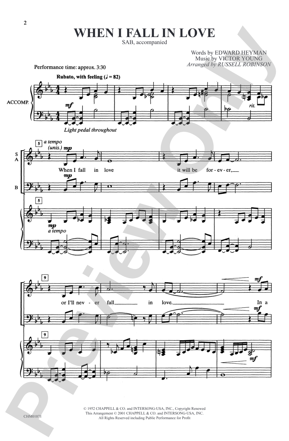 When I Fall in Love: SAB Choral Octavo