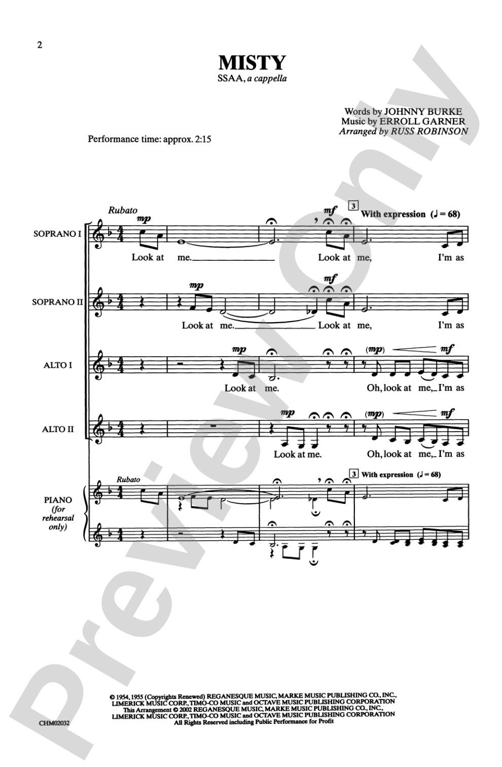 Misty: SSAA, <I>a cappella</I> Choral Octavo