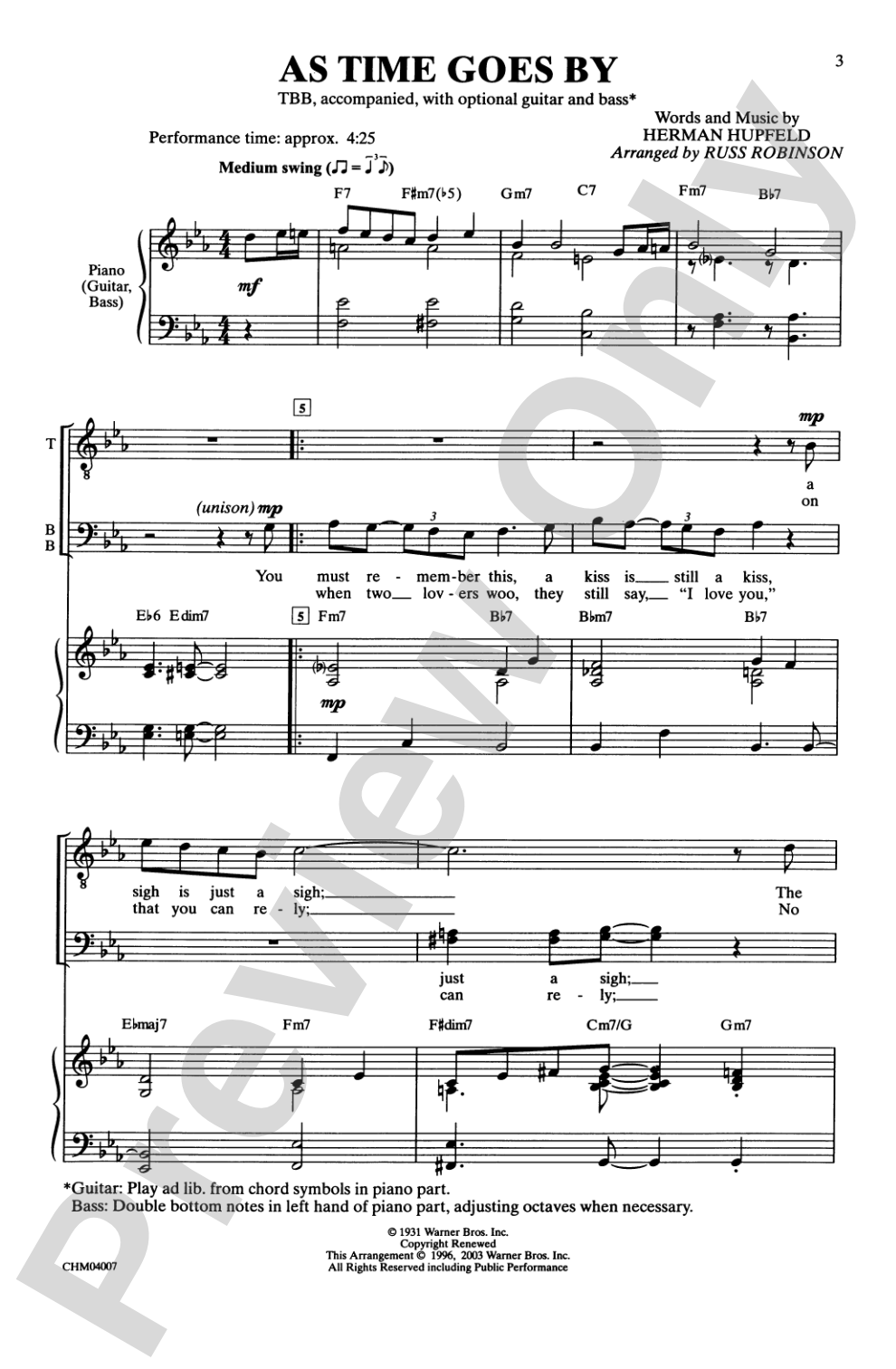 As Time Goes By: TBB Choral Octavo