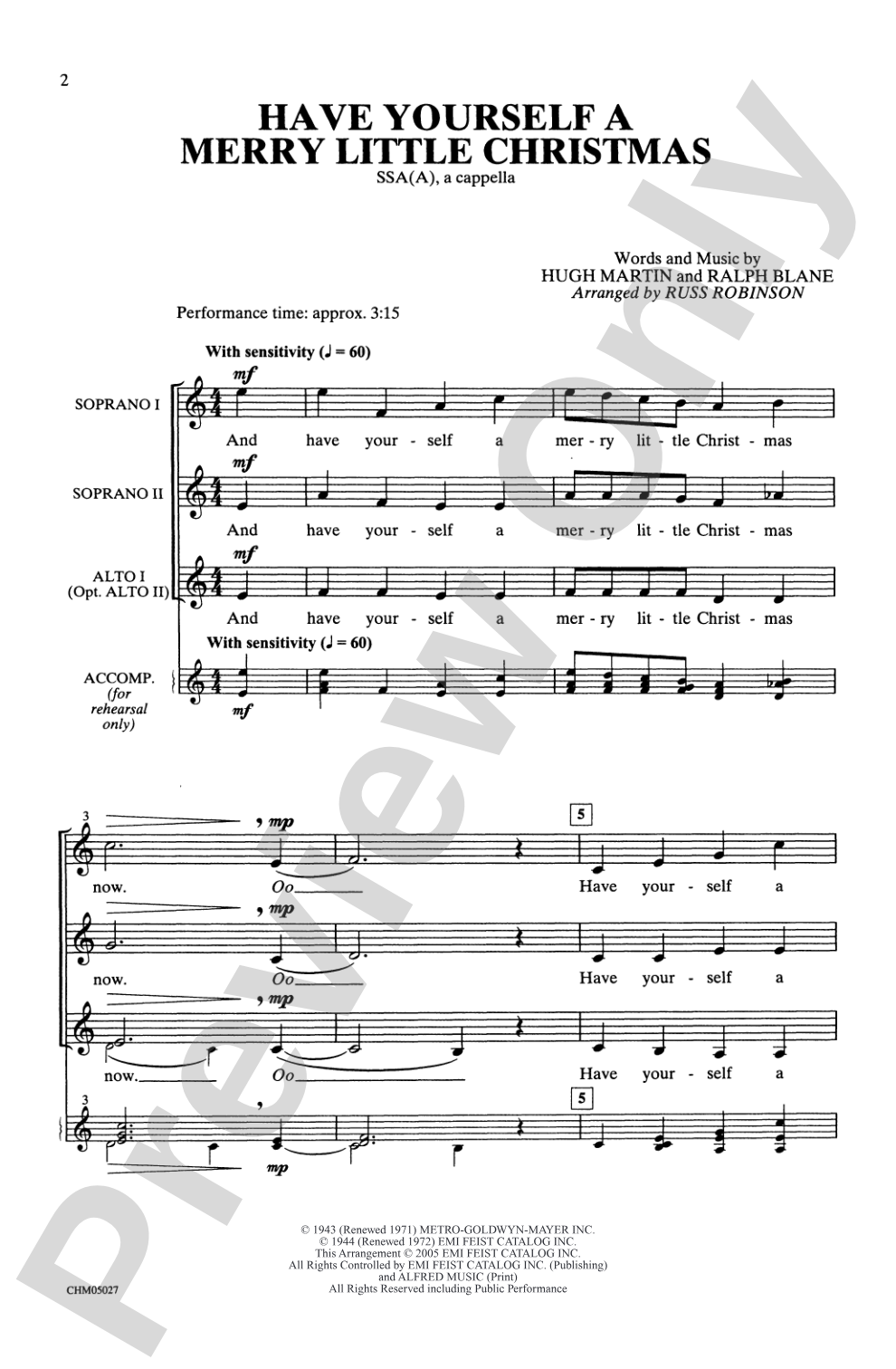 Have Yourself a Merry Little Christmas: SSA(A), <I>a cappella</I> Choral Octavo