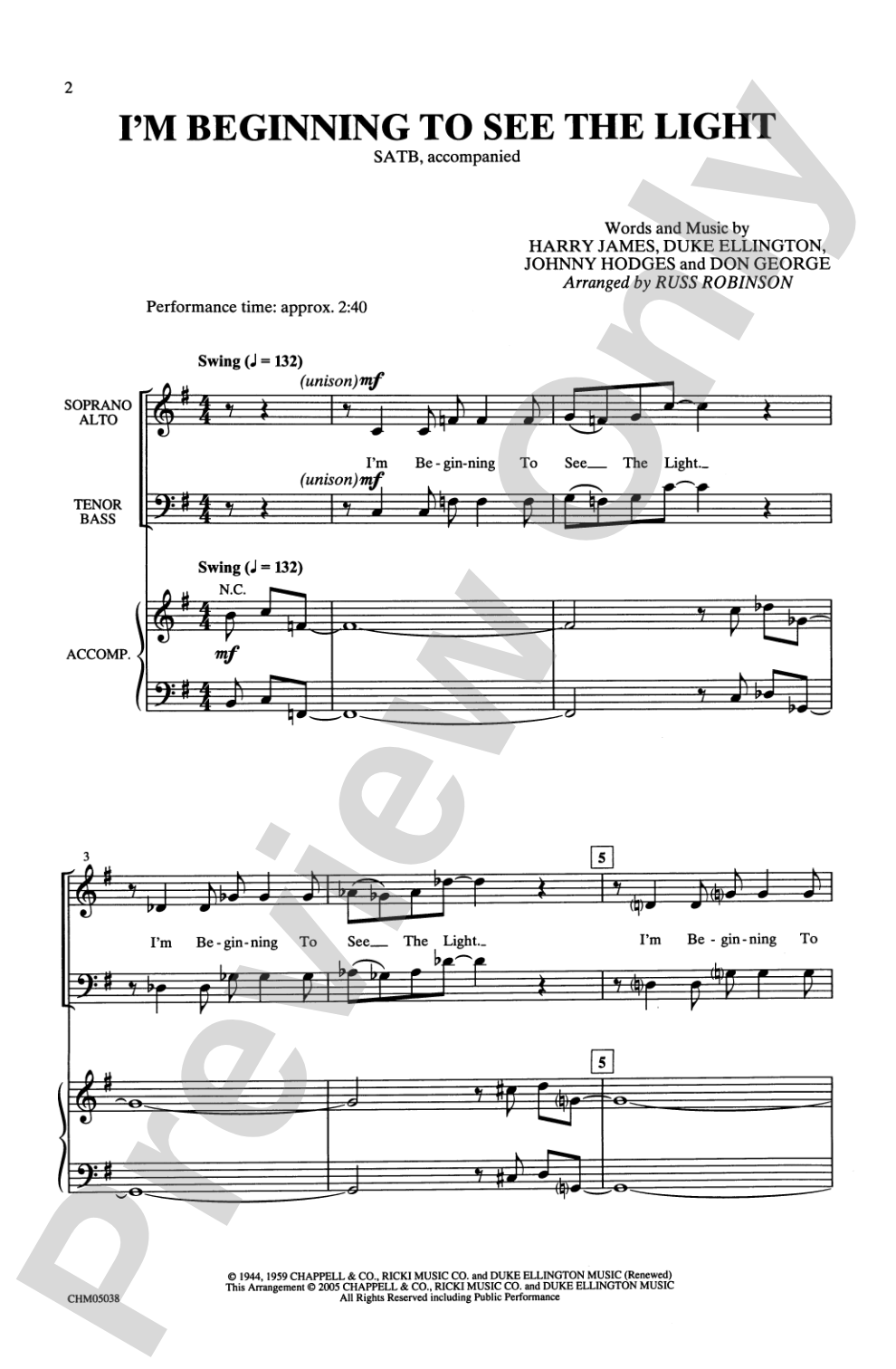 I'm Beginning to See the Light: SATB Choral Octavo