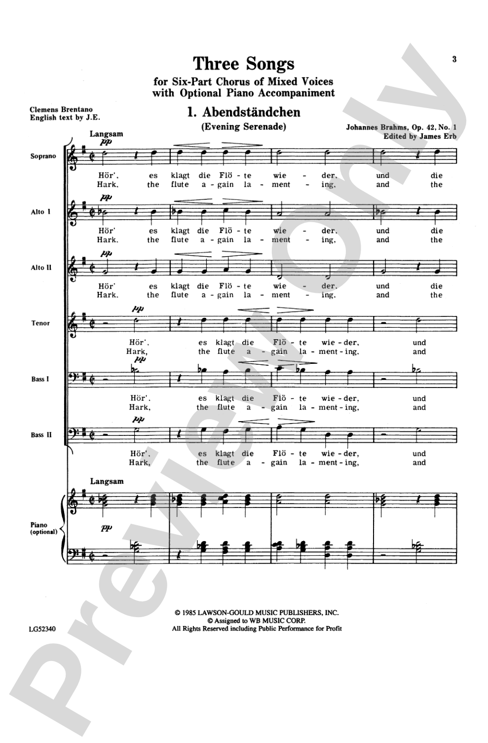 Abendständchen (Evening Serenade): SAATBB Choral Octavo