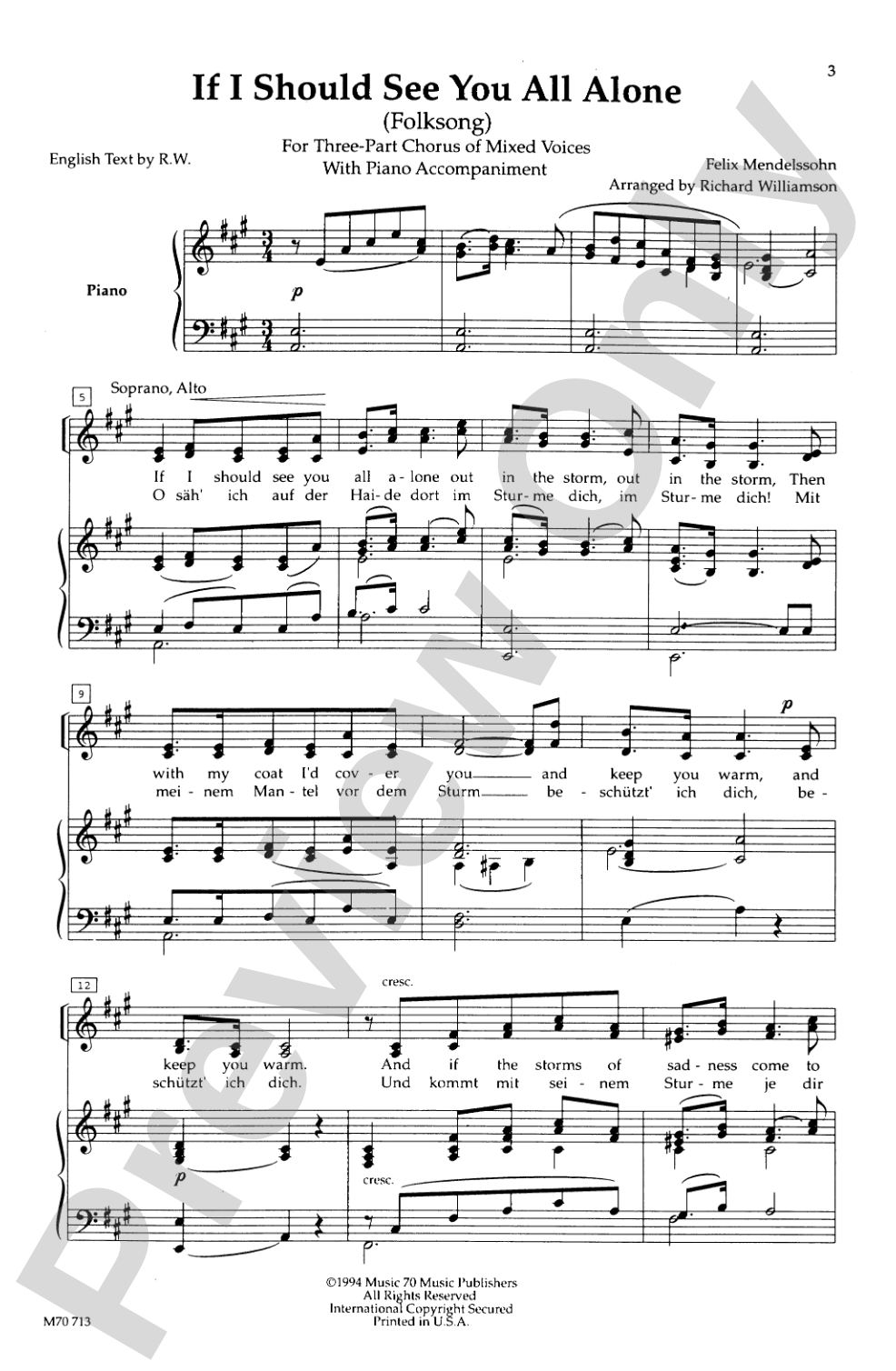 If I Should See You All Alone: SAB Choral Octavo