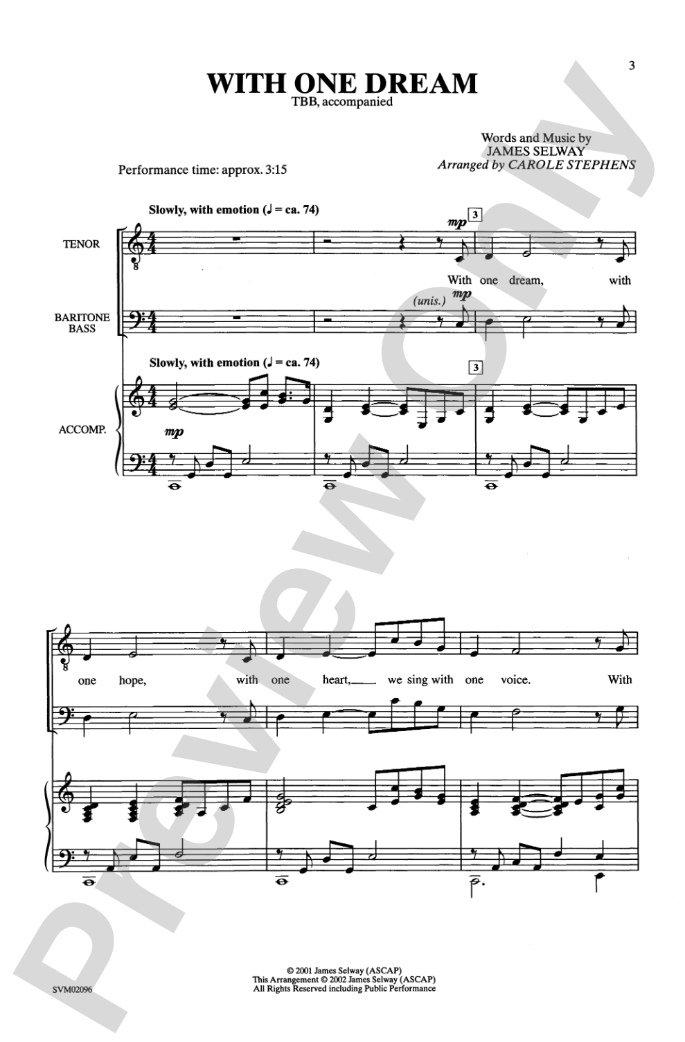 With One Dream: TBB Choral Octavo
