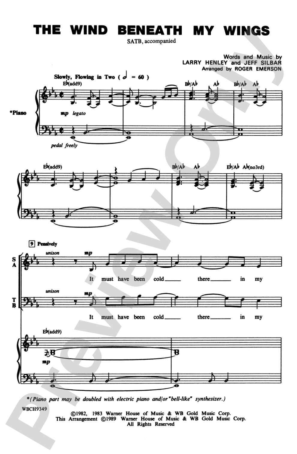 The Wind Beneath My Wings: SATB Choral Octavo