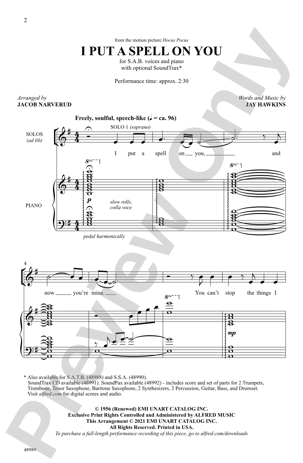 I Put a Spell on You: SAB Choral Octavo