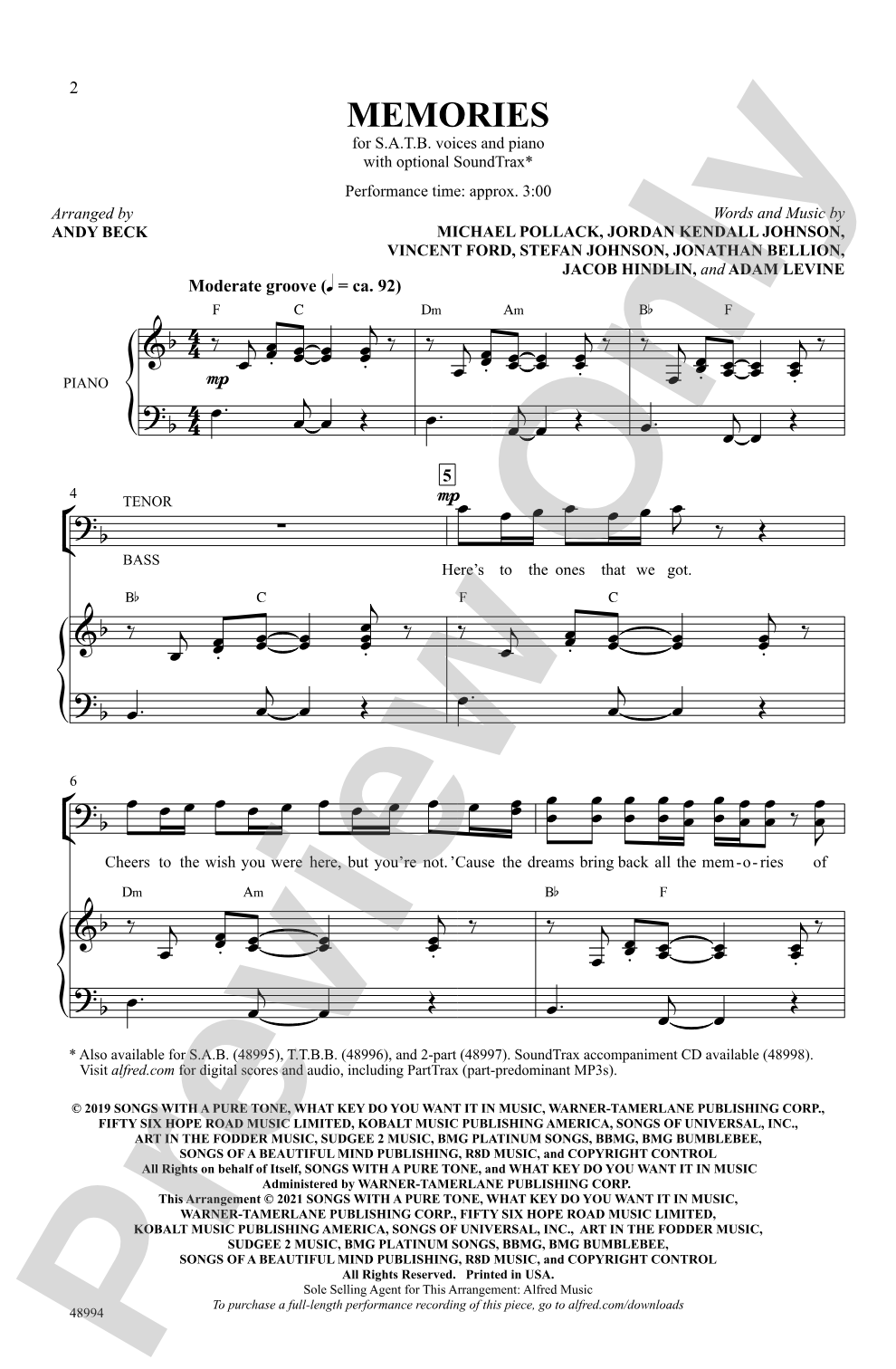 Memories: SATB Choral Octavo