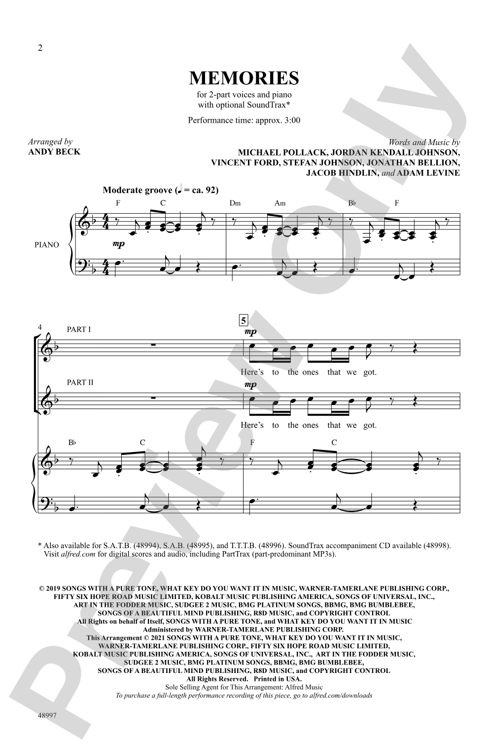 Memories: 2-Part Choral Octavo