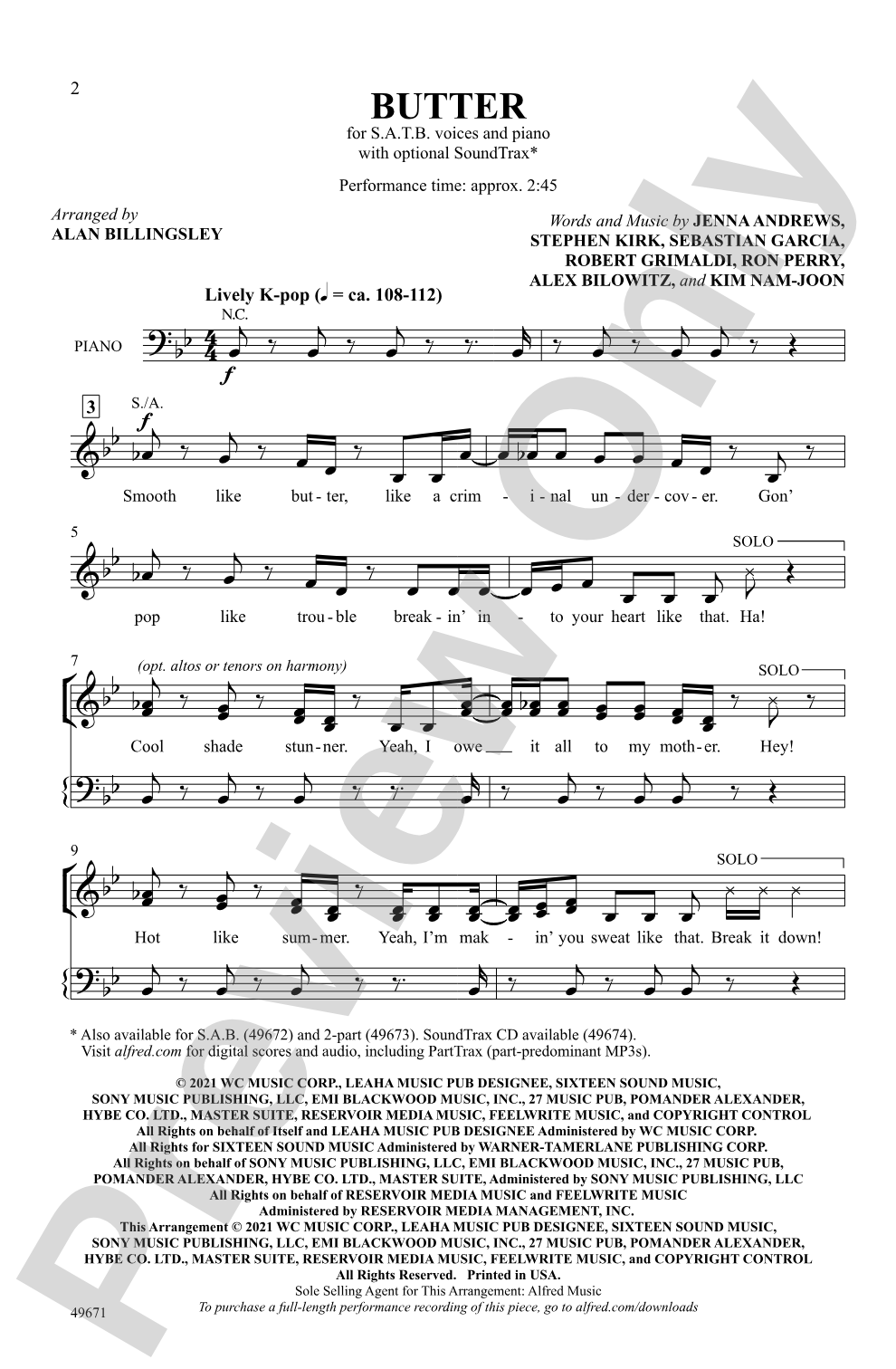 Butter: SATB Choral Octavo