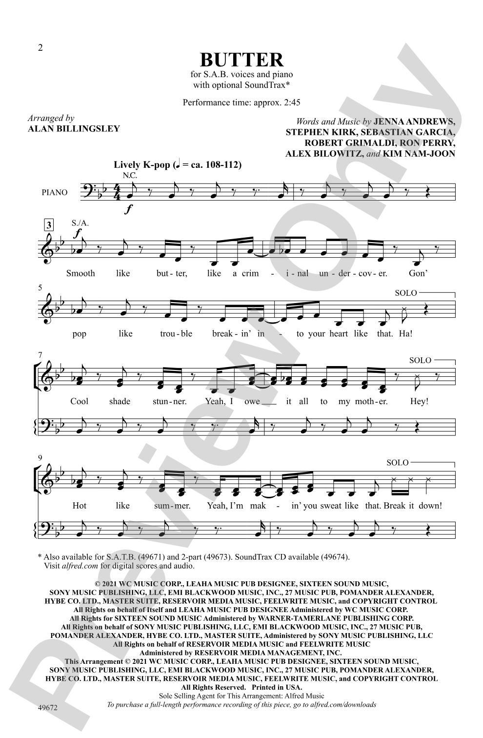 Butter: SAB Choral Octavo