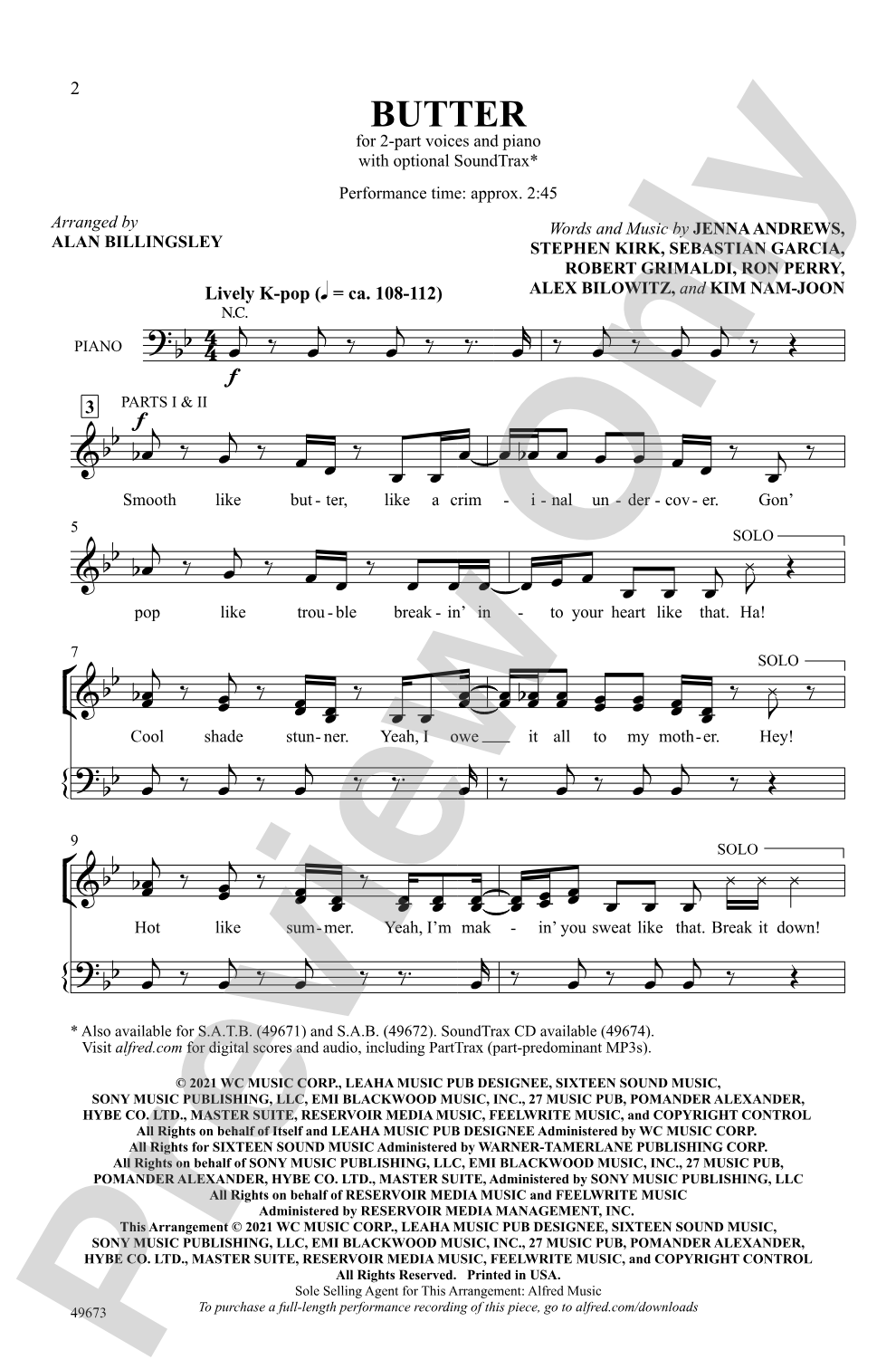 Butter: 2-Part Choral Octavo