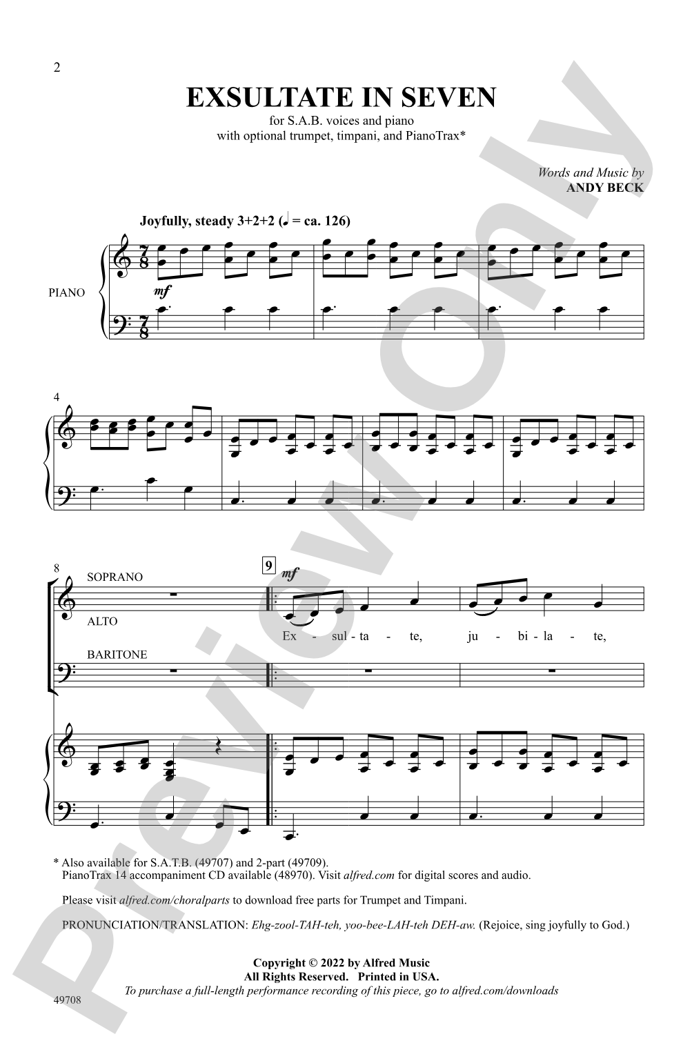 Exsultate in Seven: SAB Choral Octavo
