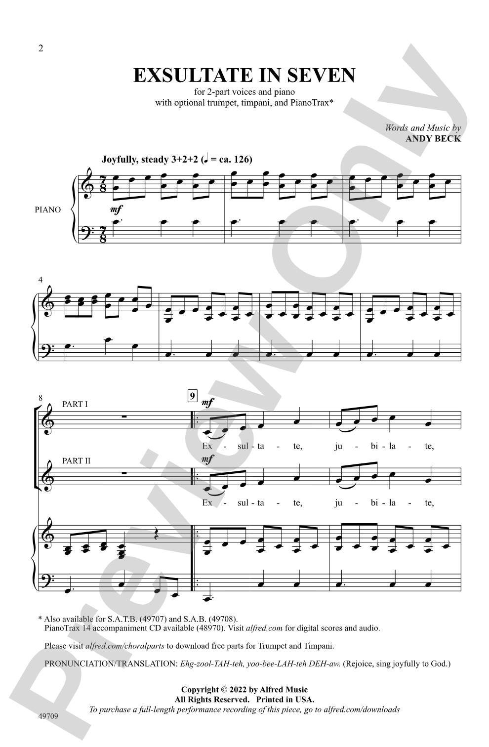 Exsultate in Seven: 2-Part Choral Octavo