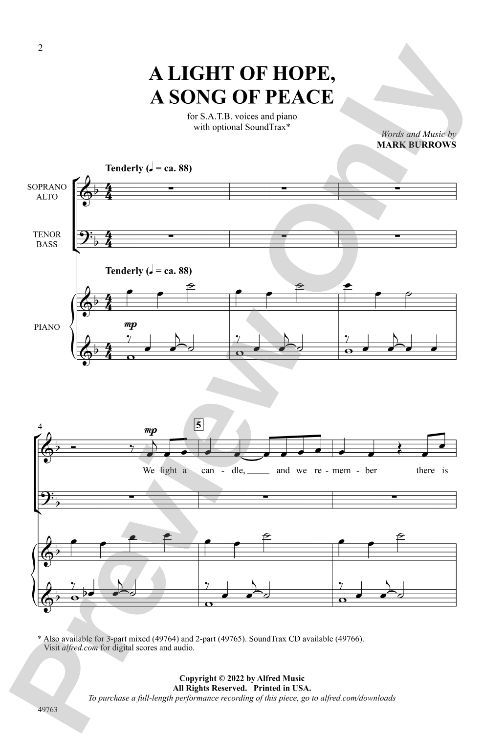 A Light of Hope, A Song of Peace: SATB Choral Octavo