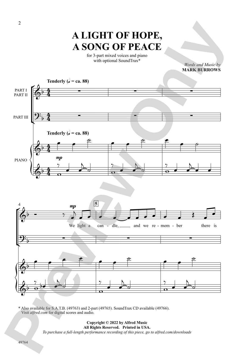 A Light of Hope, A Song of Peace: 3-Part Mixed Choral Octavo