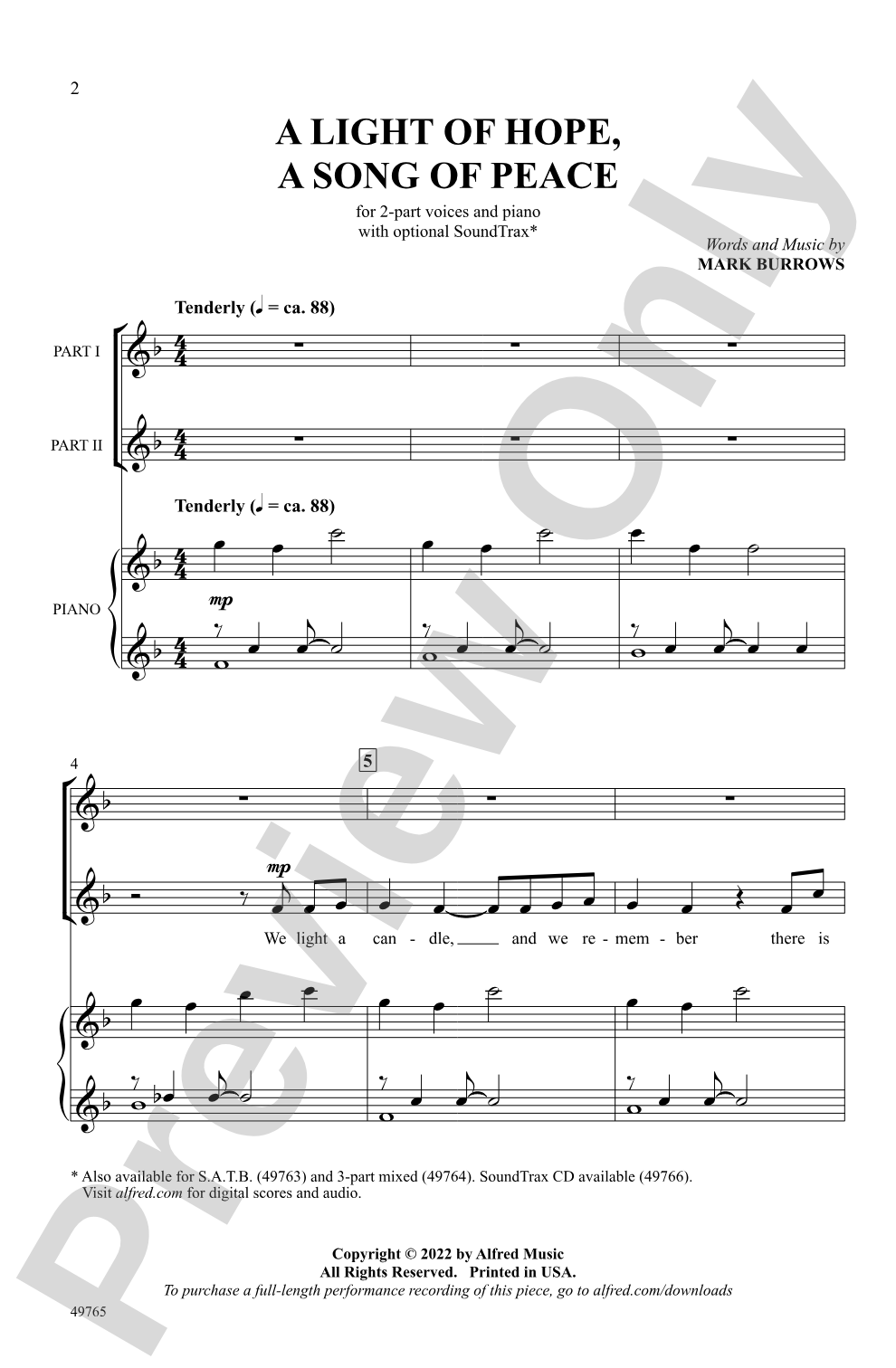 A Light of Hope, A Song of Peace: 2-Part Choral Octavo