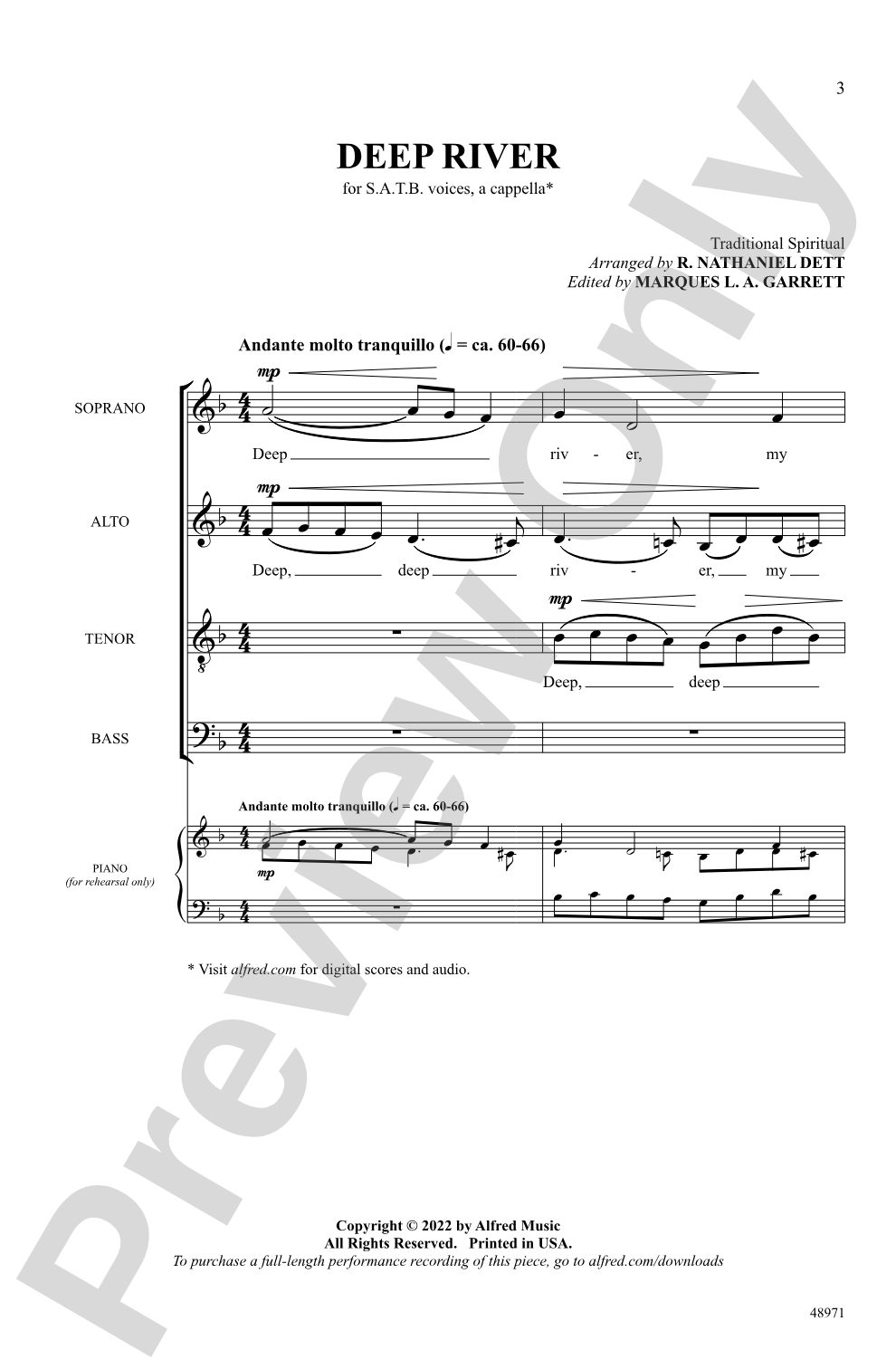 Deep River: SATB, <I>a cappella</I> Choral Octavo
