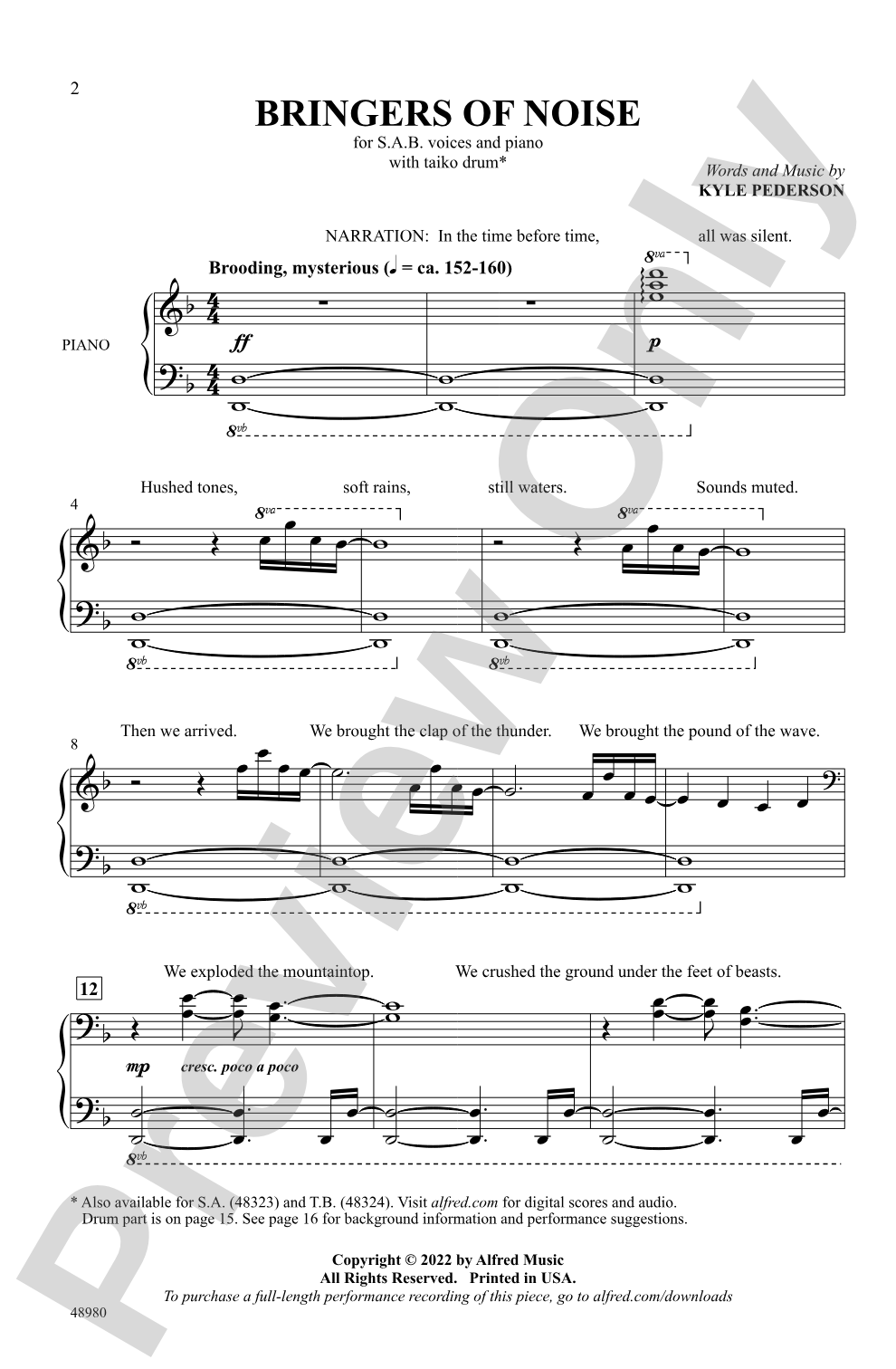 Bringers of Noise: SAB Choral Octavo