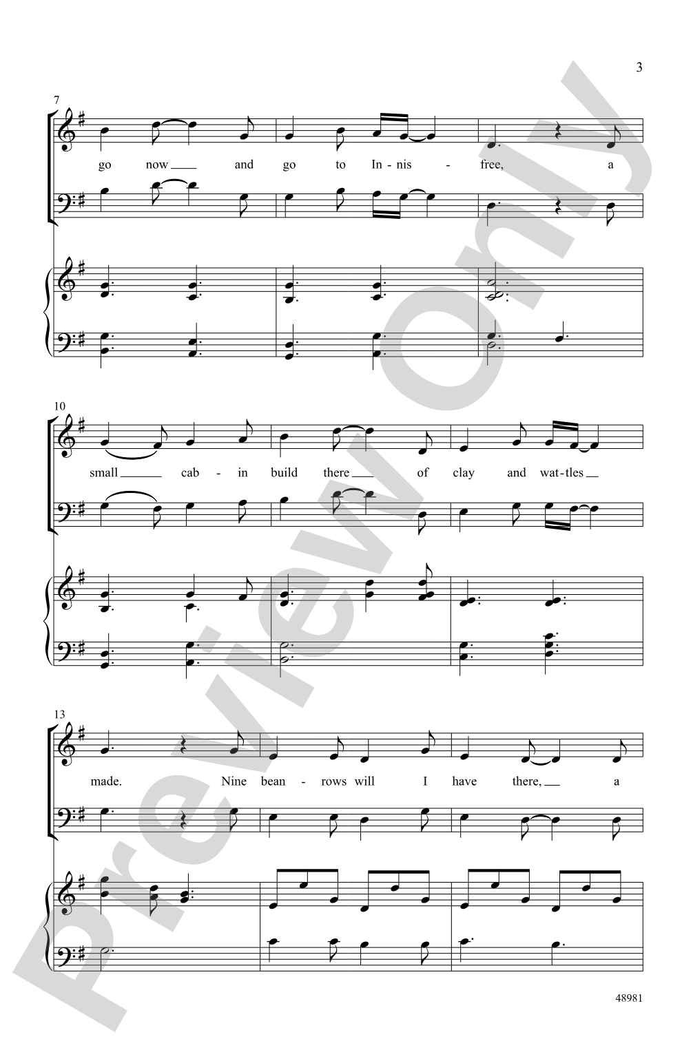 The Lake Isle of Innisfree: SAB Choral Octavo