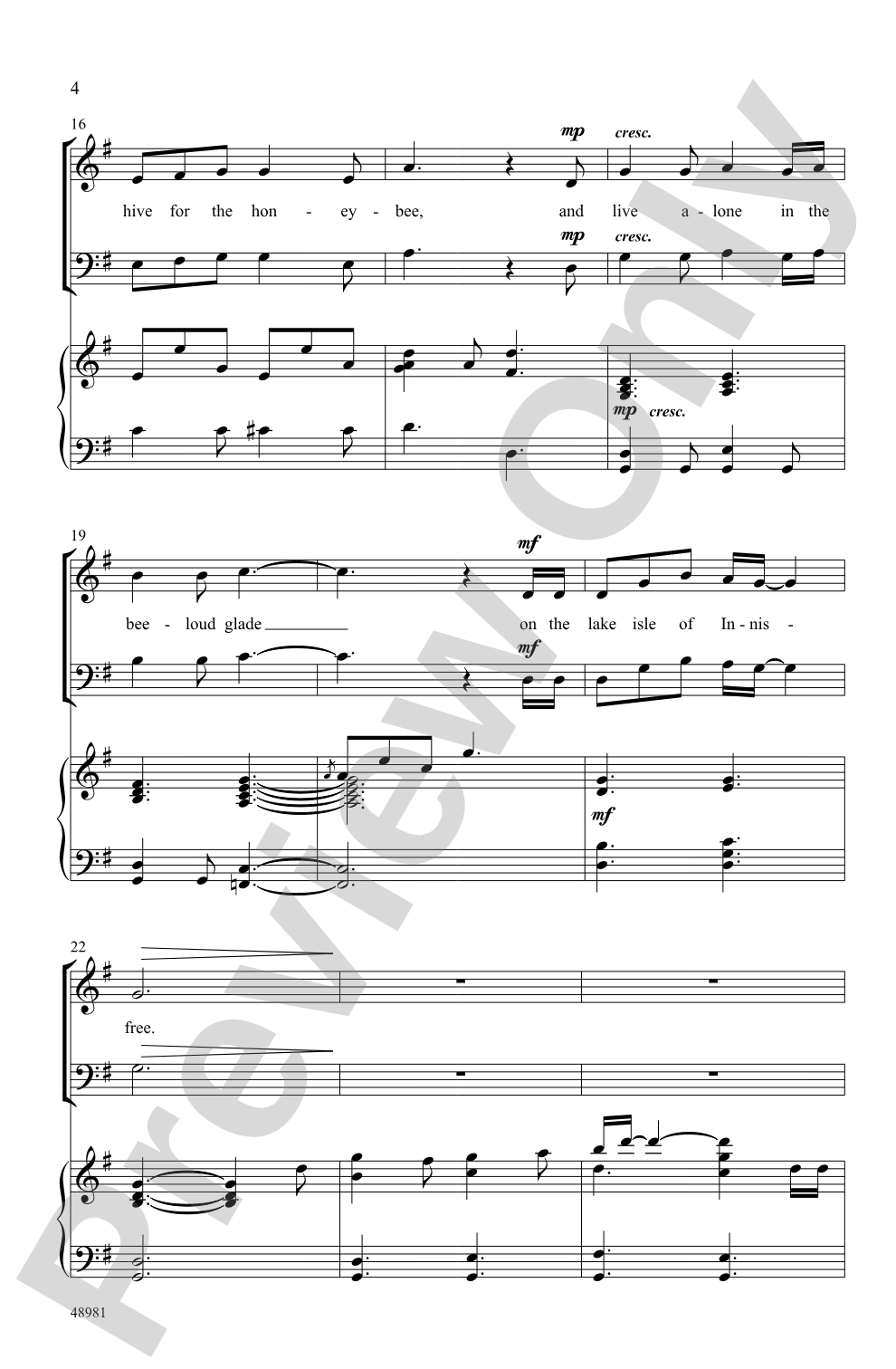 The Lake Isle of Innisfree: SAB Choral Octavo