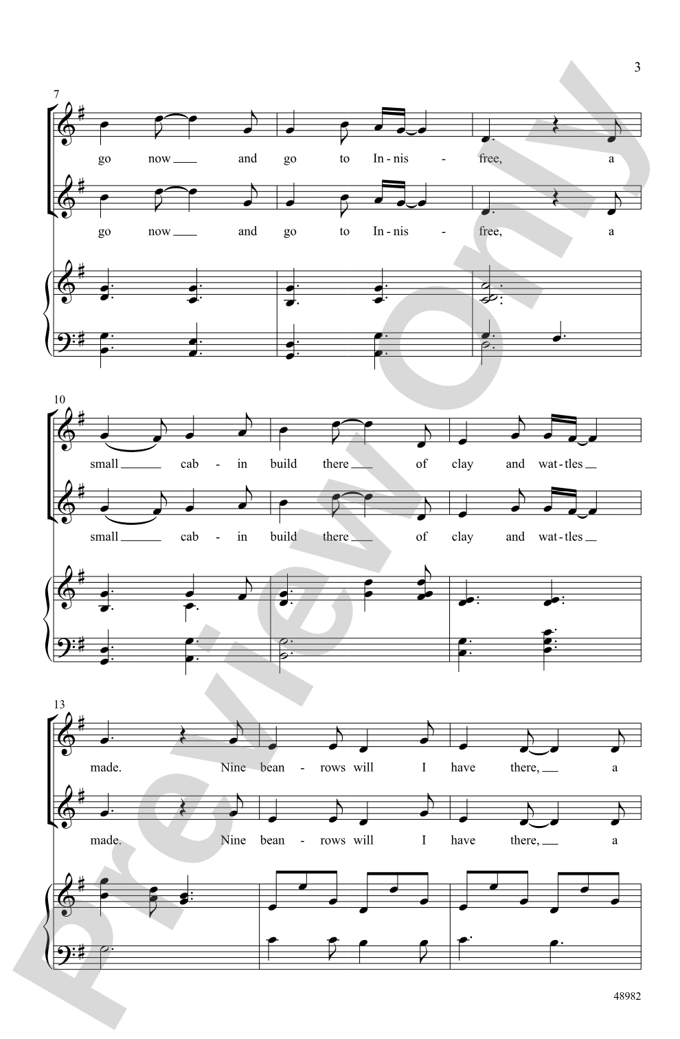 The Lake Isle of Innisfree: SSA Choral Octavo