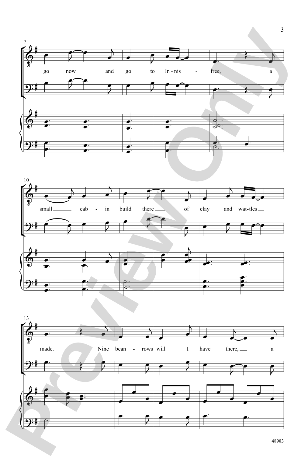 The Lake Isle of Innisfree: TTB Choral Octavo