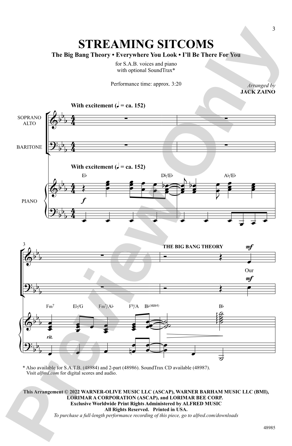 Streaming Sitcoms: SAB Choral Octavo