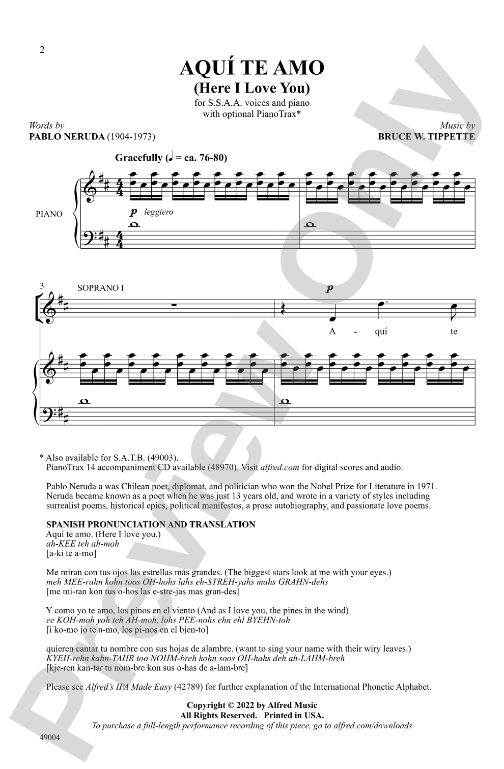 Aquí Te Amo: SSAA Choral Octavo
