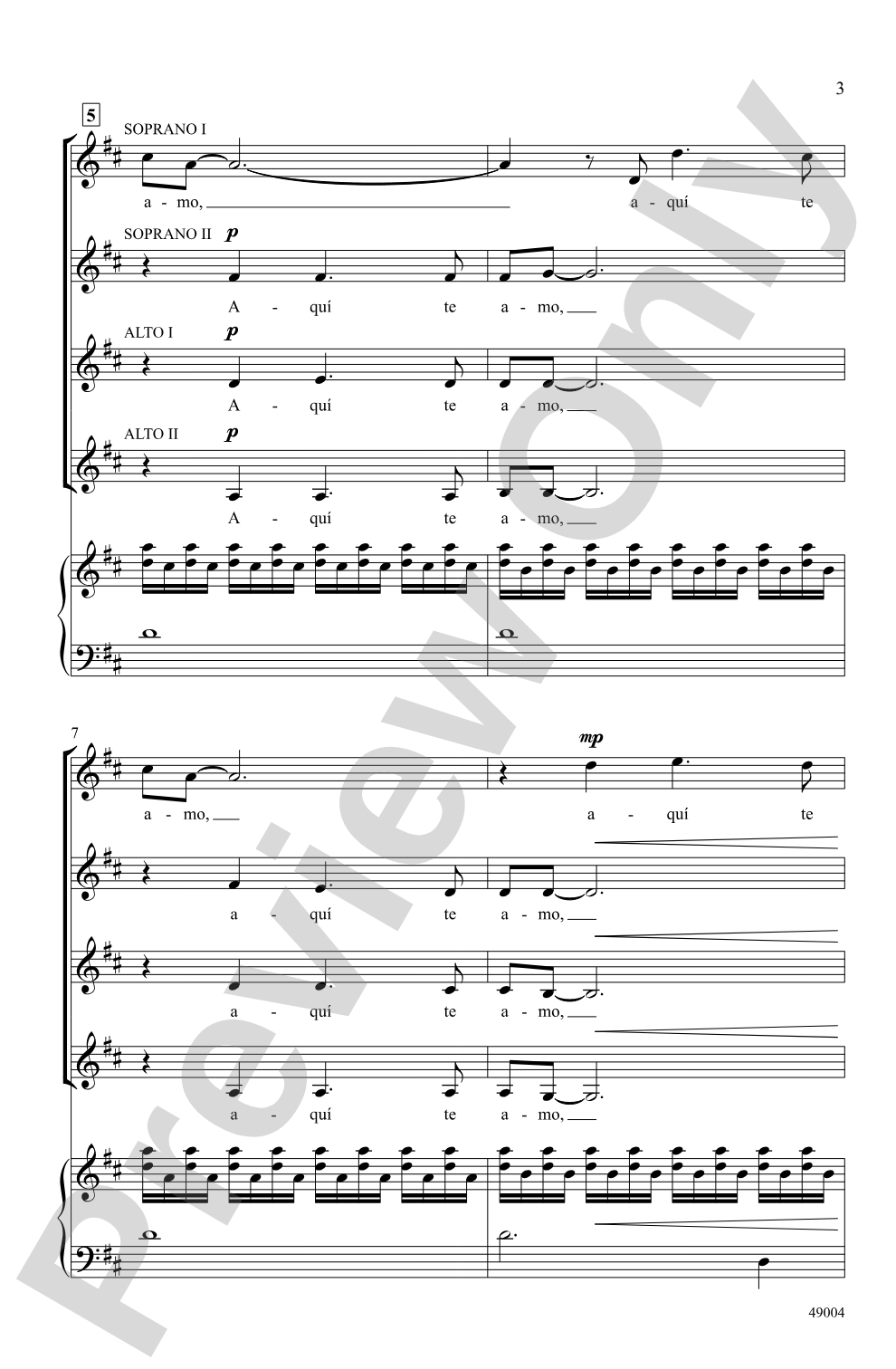 Aquí Te Amo: SSAA Choral Octavo