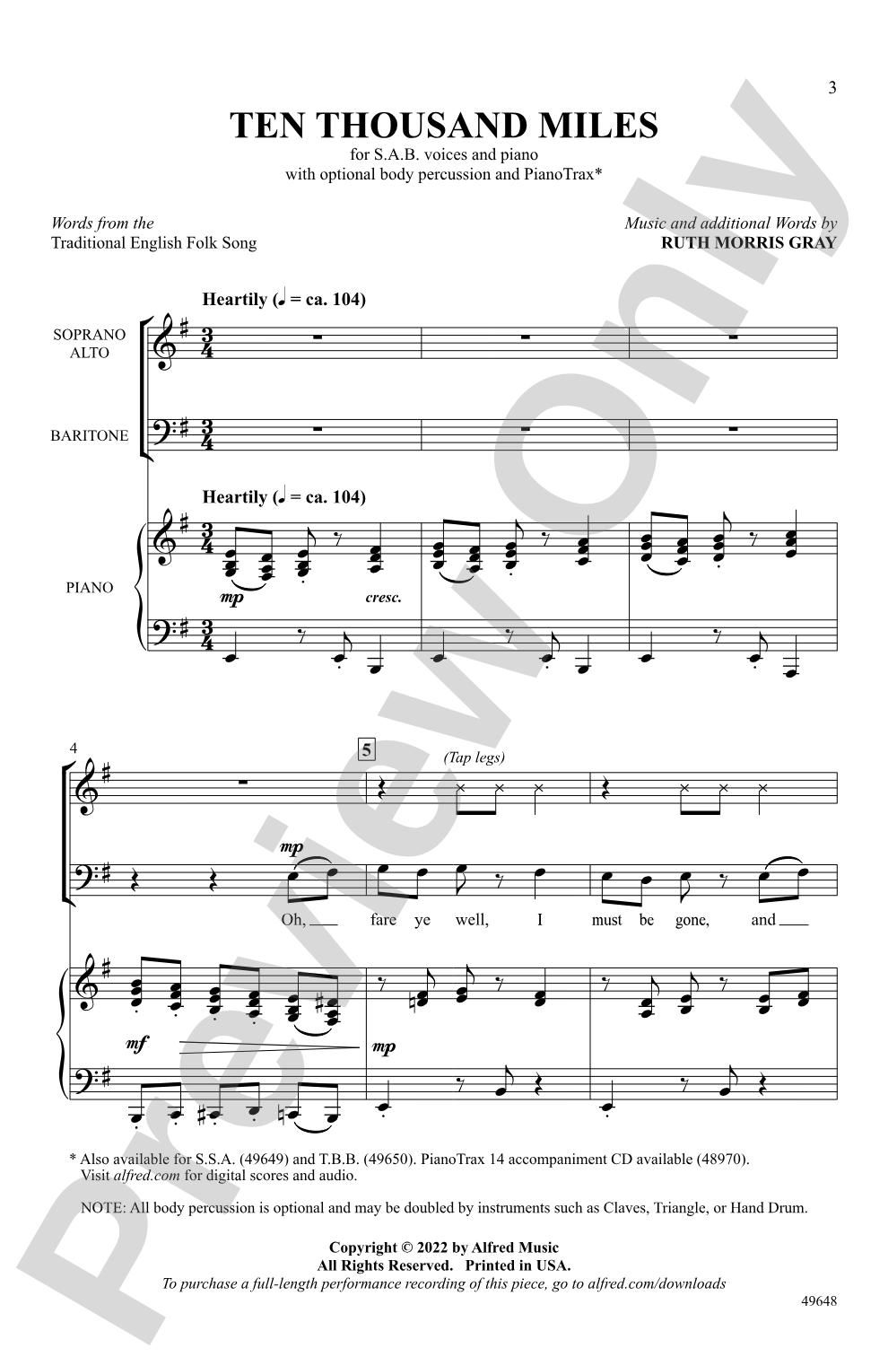 Ten Thousand Miles: SAB Choral Octavo