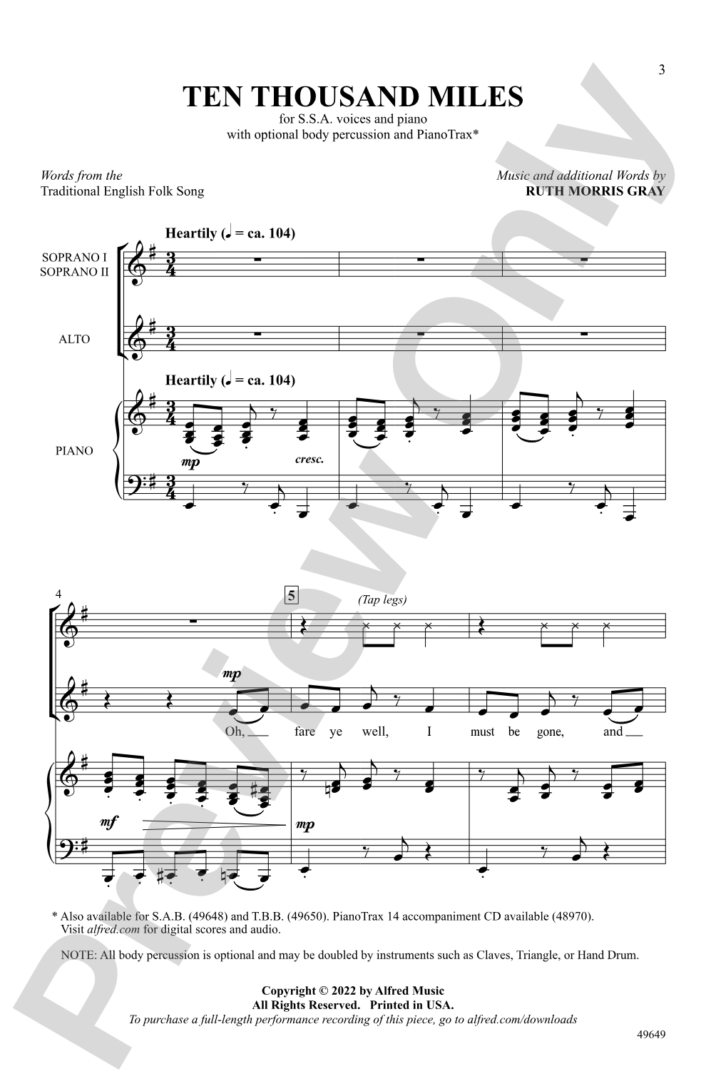 Ten Thousand Miles: SSA Choral Octavo