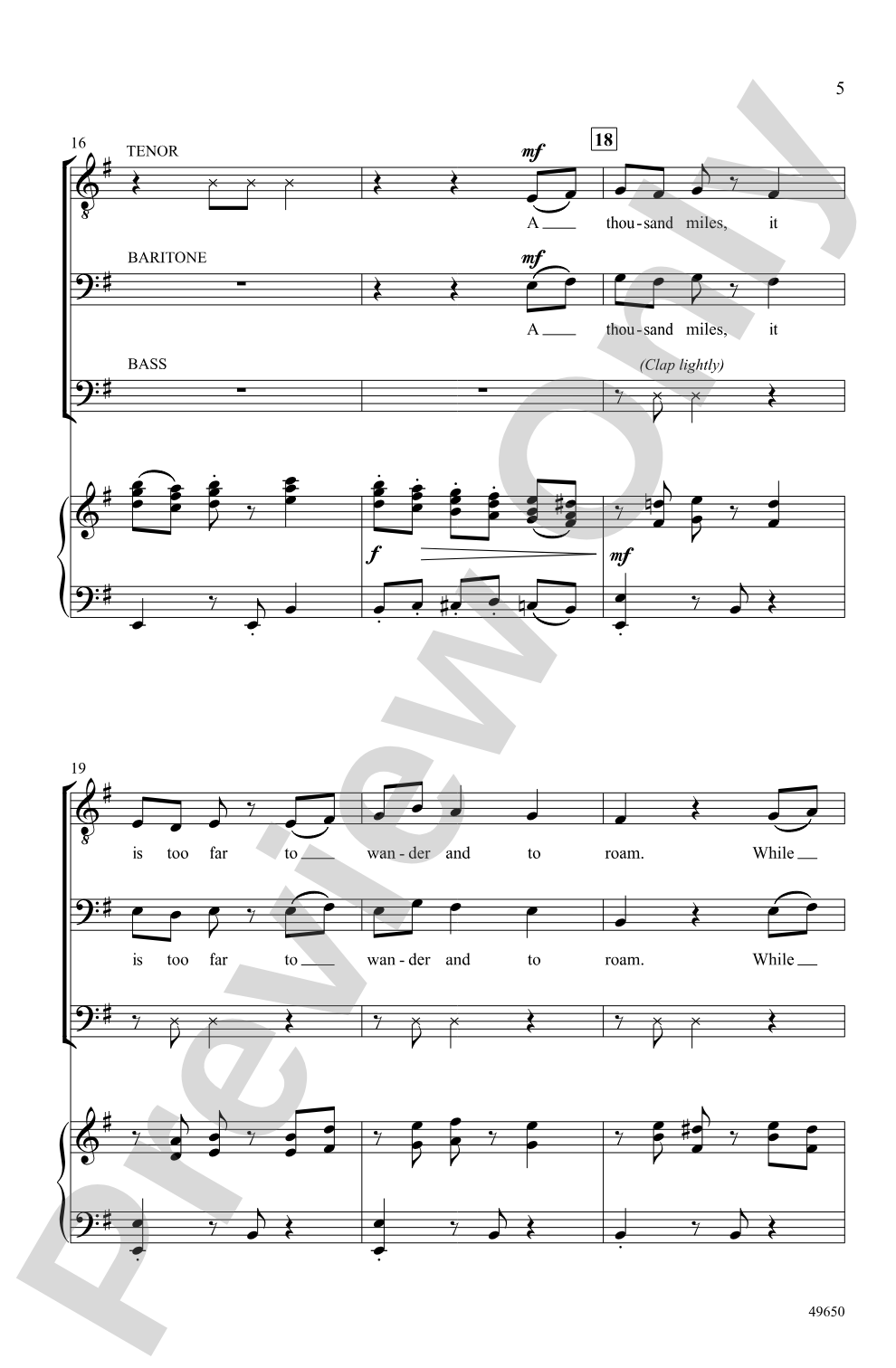 Ten Thousand Miles: TBB Choral Octavo