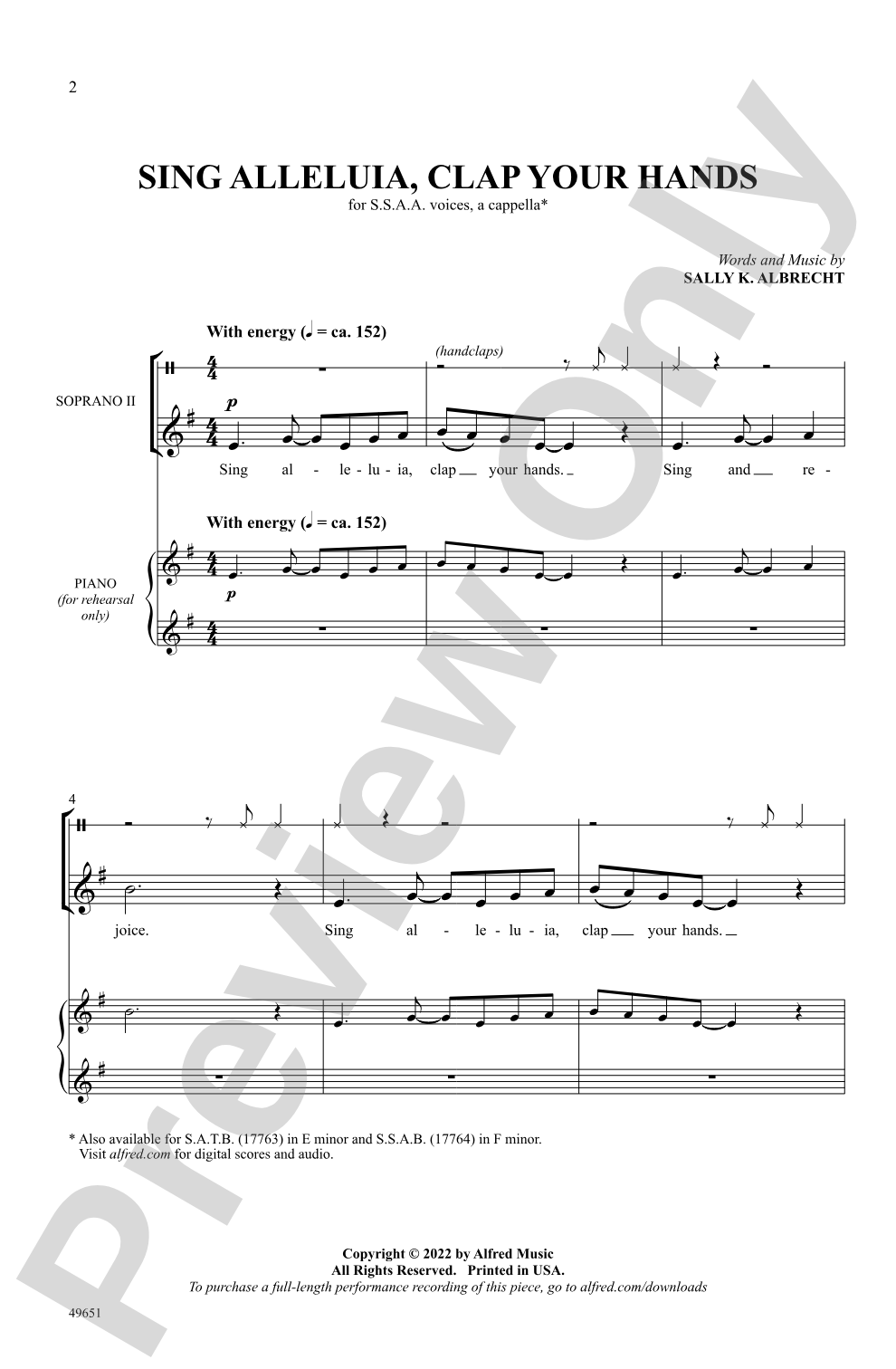 Sing Alleluia, Clap Your Hands: SSAA, <I>a cappella</I> Choral Octavo