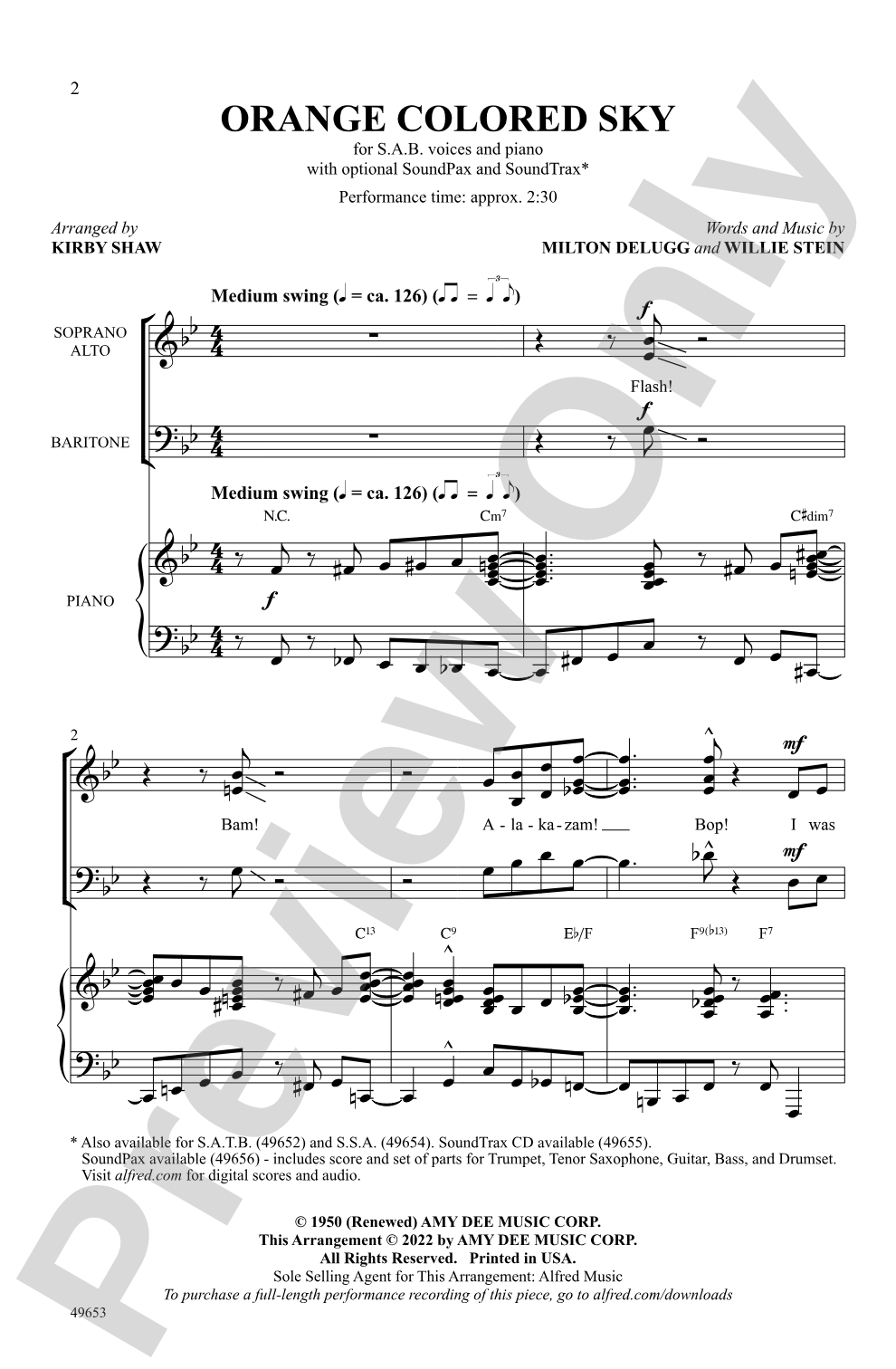 Orange Colored Sky: SAB Choral Octavo