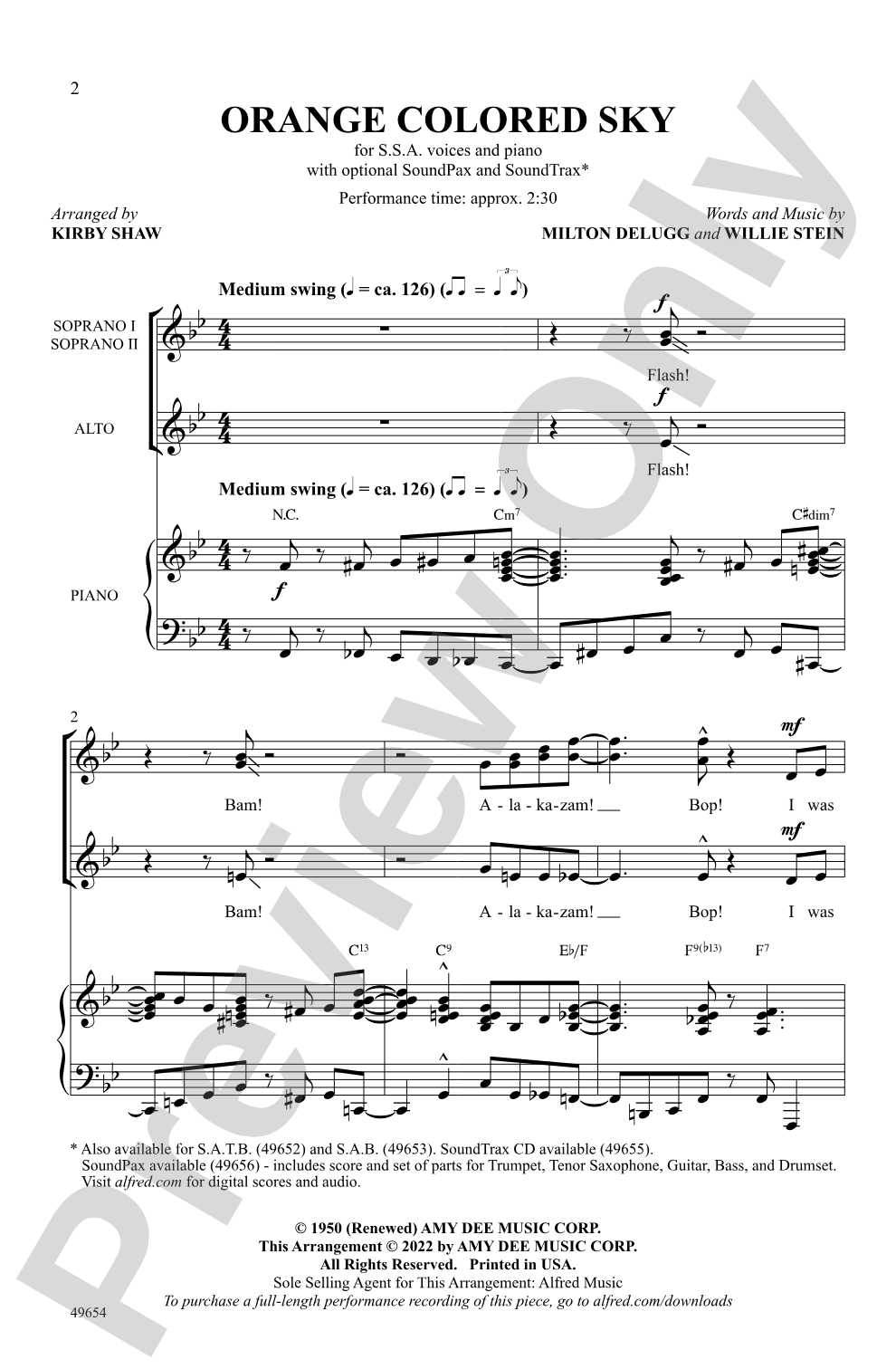 Orange Colored Sky: SSA Choral Octavo