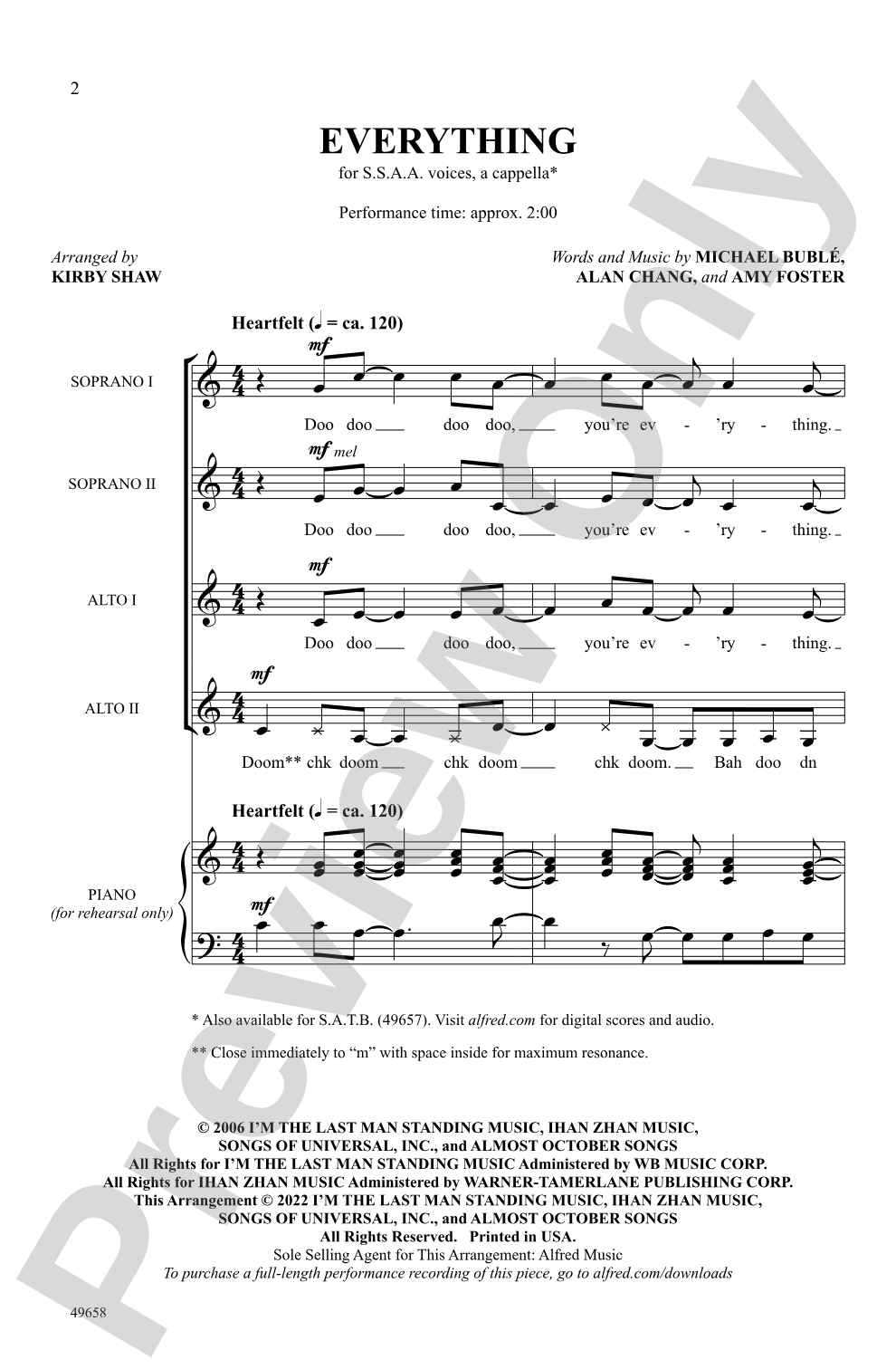 Everything: SSSA, <i>a cappella</i> Choral Octavo