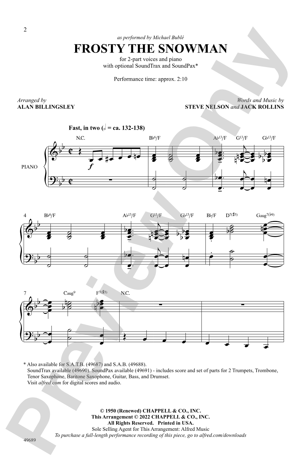 Frosty the Snowman: 2-Part Choral Octavo
