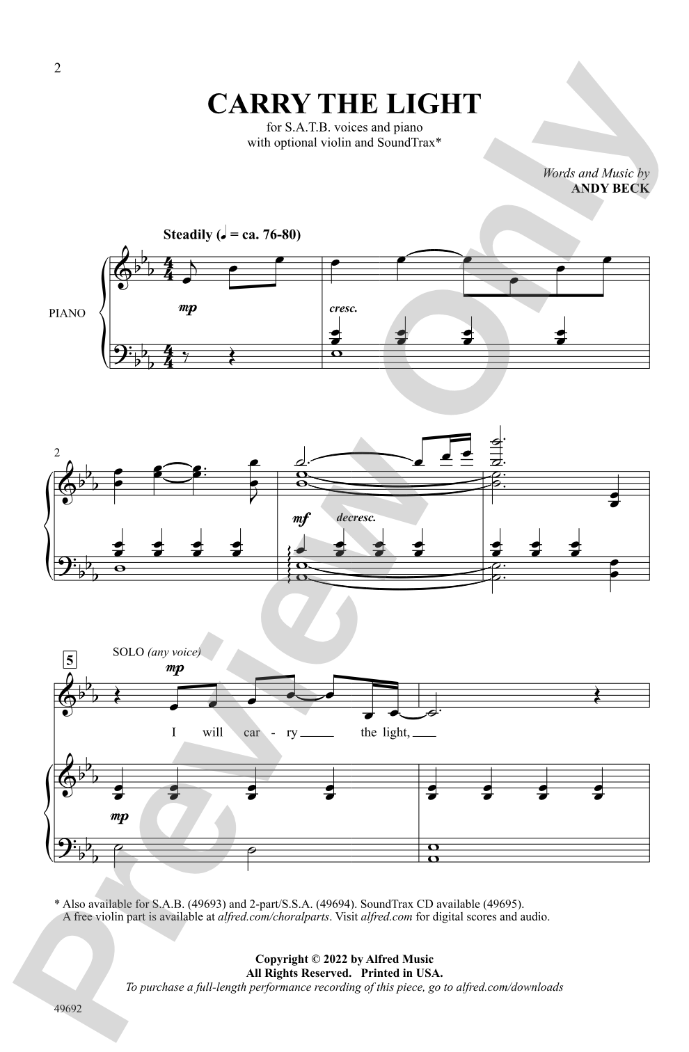 Carry the Light: SATB Choral Octavo