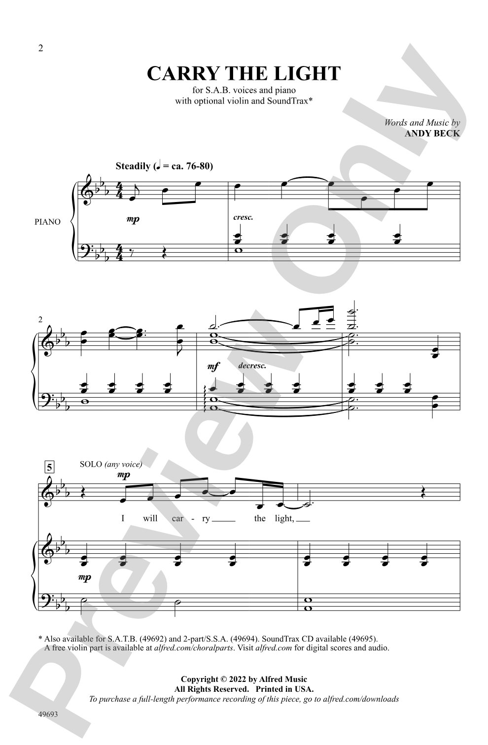 Carry the Light: SAB Choral Octavo