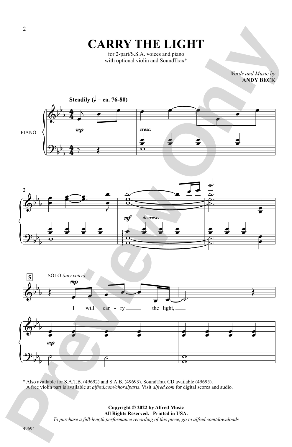 Carry the Light: 2-Part Choral Octavo