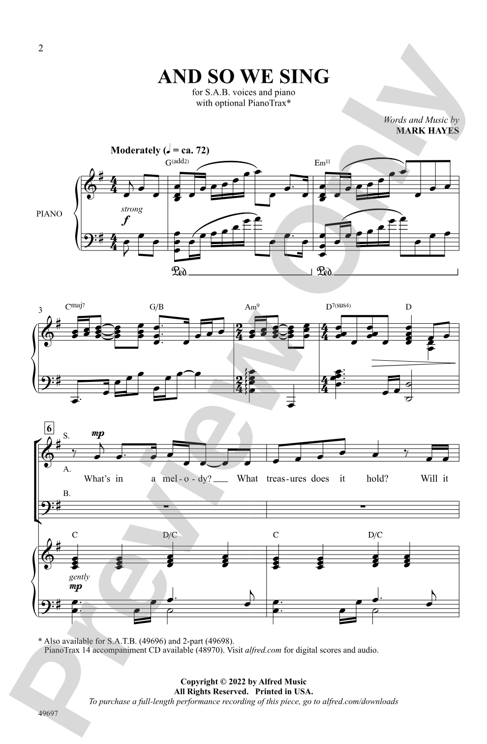 And So We Sing: SAB Choral Octavo