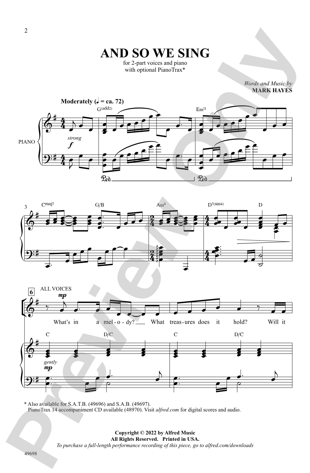 And So We Sing: 2-Part Choral Octavo