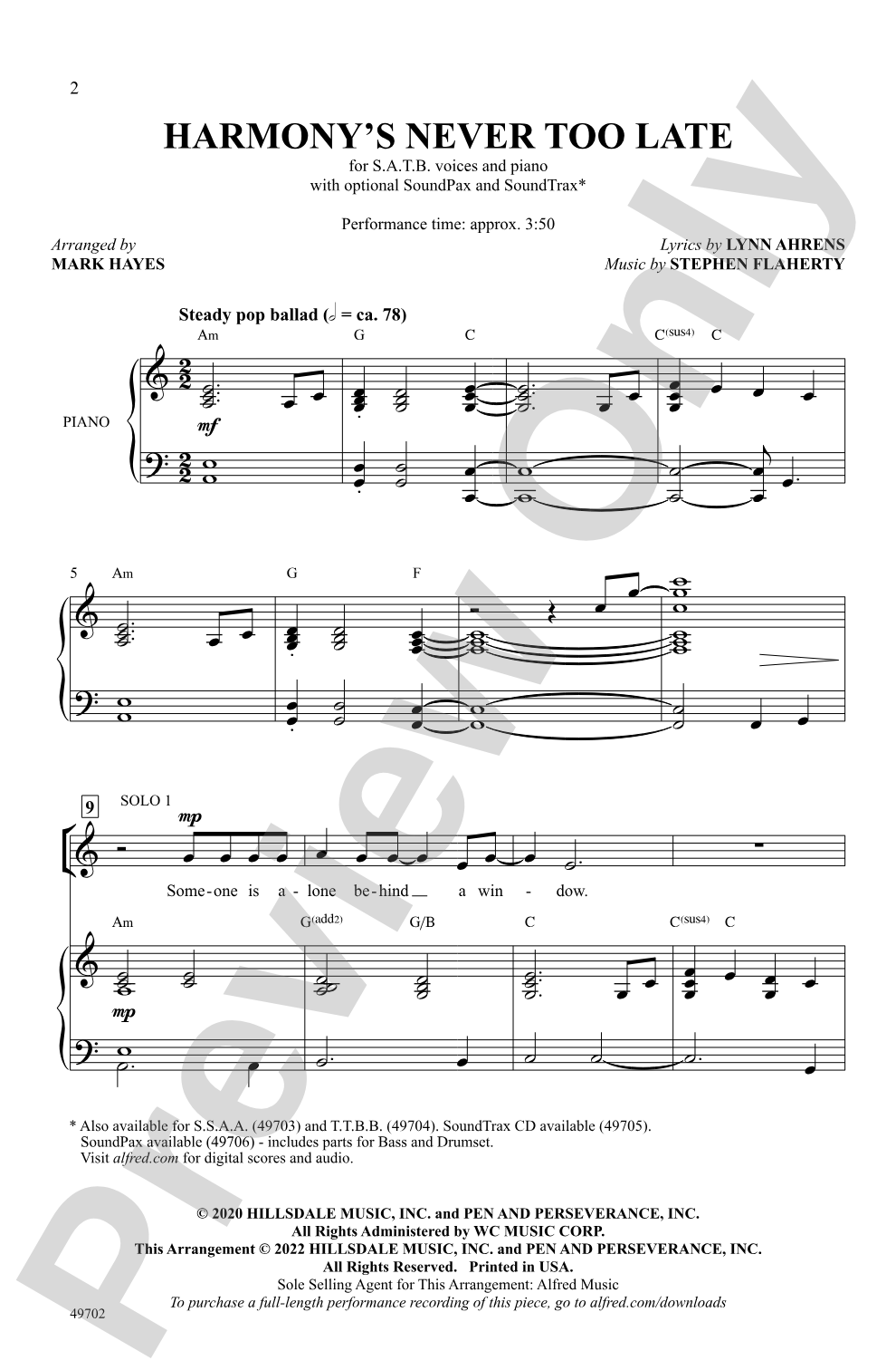 Harmony's Never Too Late: SATB Choral Octavo