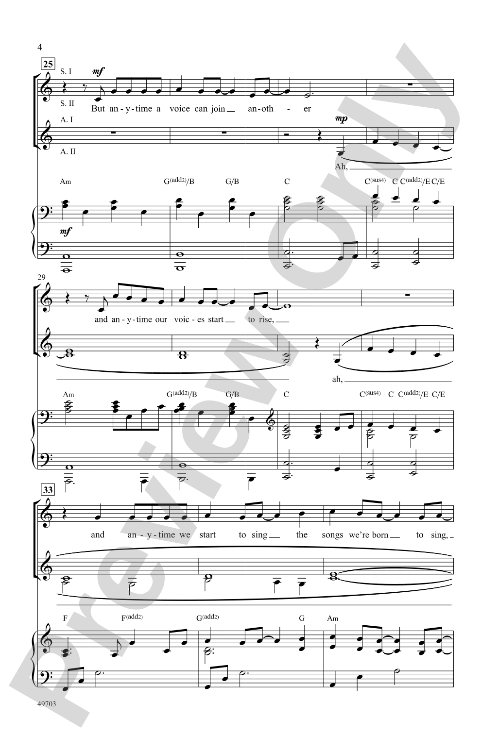 Harmony's Never Too Late: SSAA Choral Octavo