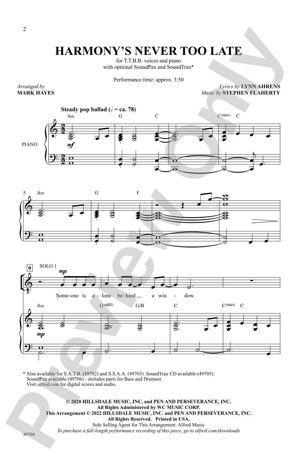 Harmony's Never Too Late: TTBB Choral Octavo